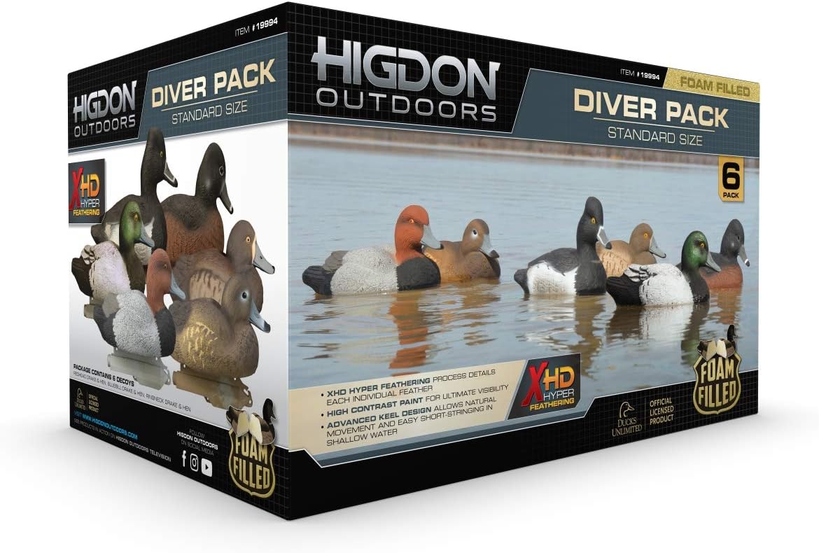 Higdon Outdoors Standard Diver Pack Duck Decoys, Foam-Filled
