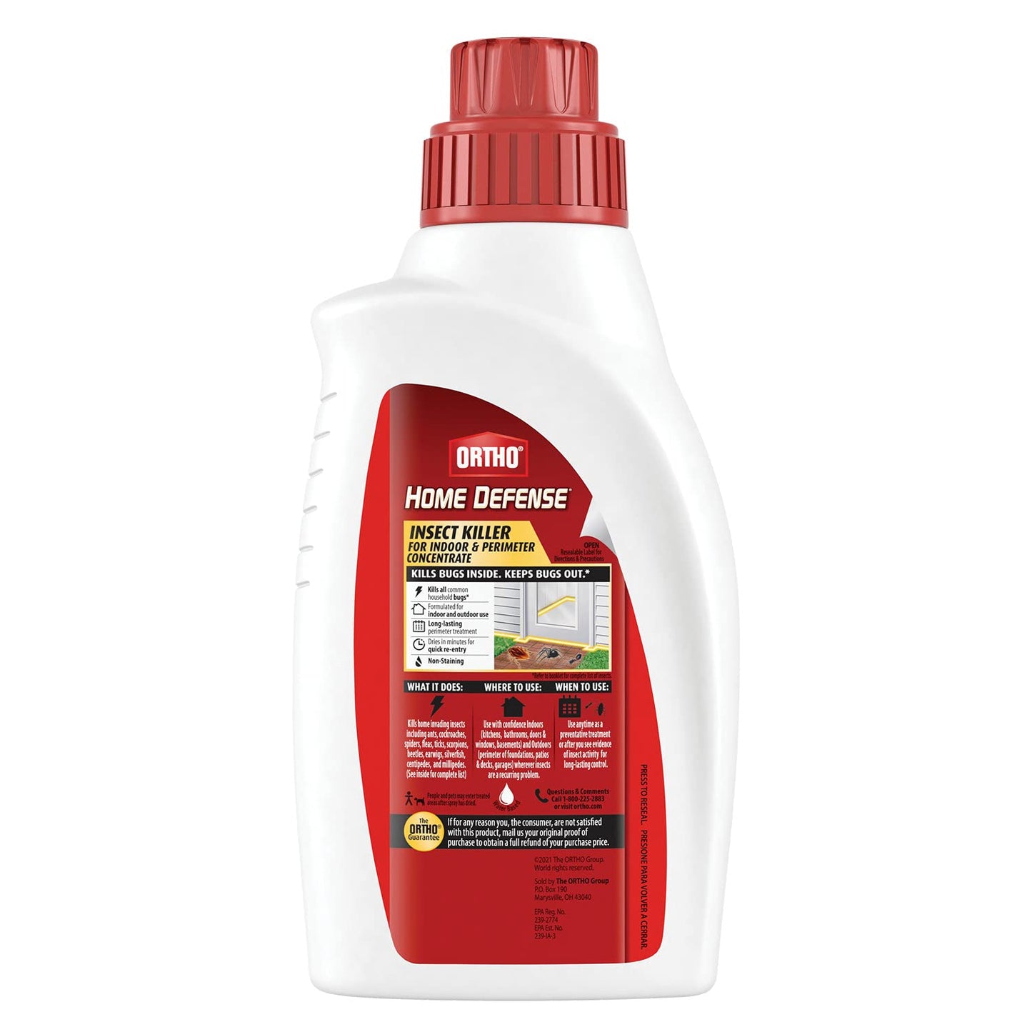Ortho Home Defense Insect Killer for Indoor & Perimeter2 - With Comfort Wand, Long-Lasting Control, Kills Ants, Cockroaches, Spiders, Fleas & Ticks, Non-Staining, Odor Free, 1.1 gal., 2-Pack