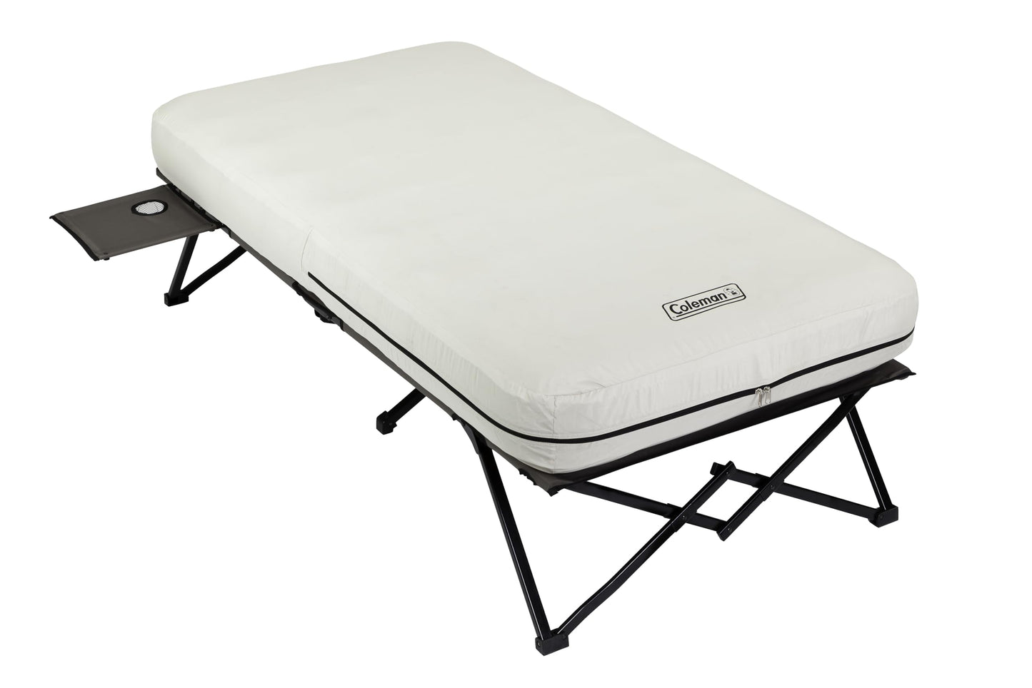 Coleman Queen-Size Airbed Cot Combination, Folding Air Mattress with Steel Frame & Side Table, Battery Pump Included