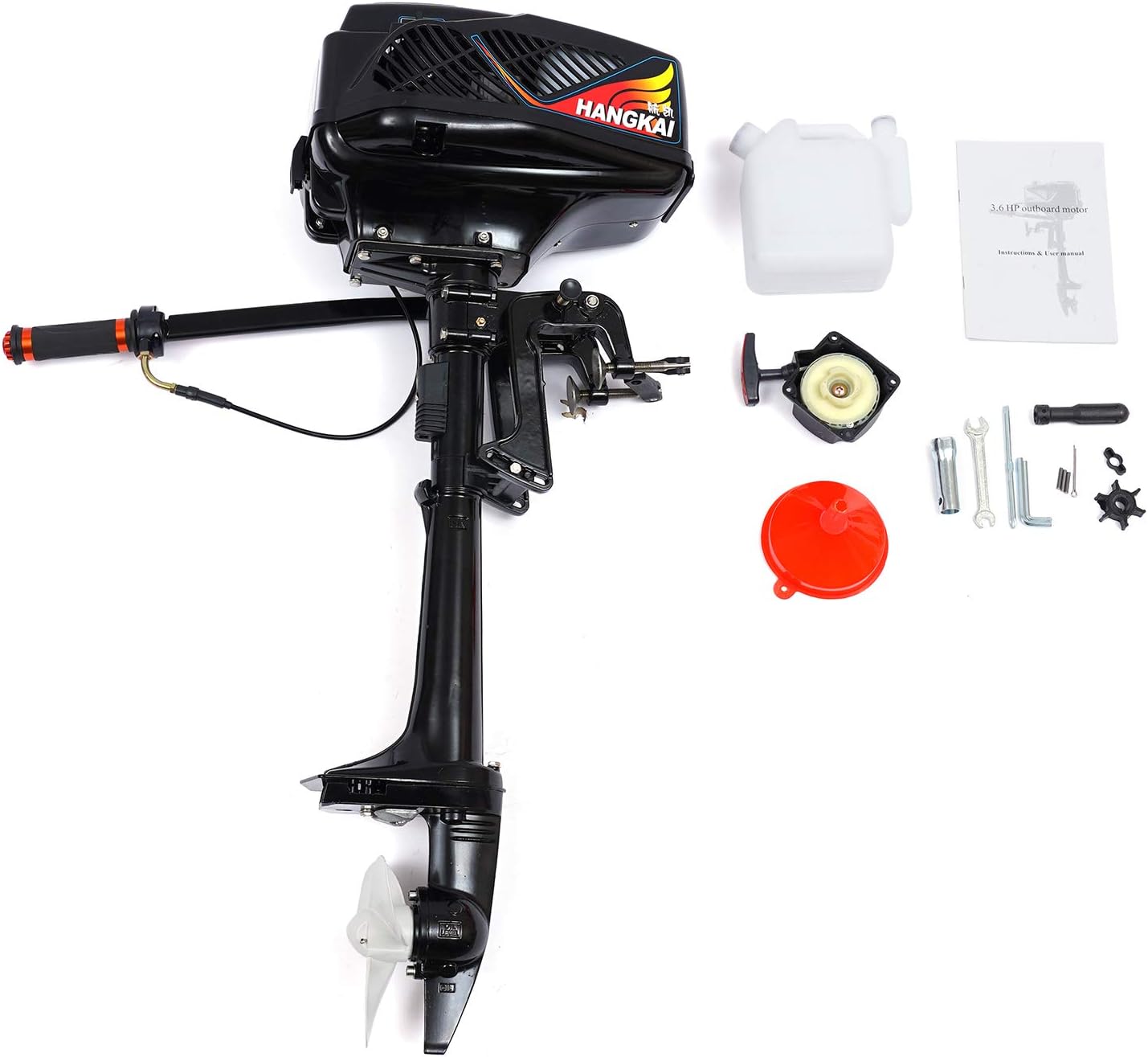 2 Stroke Gas Outboard Motor 3.6HP 55CC Short Shaft Fishing Boat Engine 360° Steering Tiller Control Saltwater Outboard Boat Motor with CDI Water Cooling System for Kayak, Canoe, Dinghy
