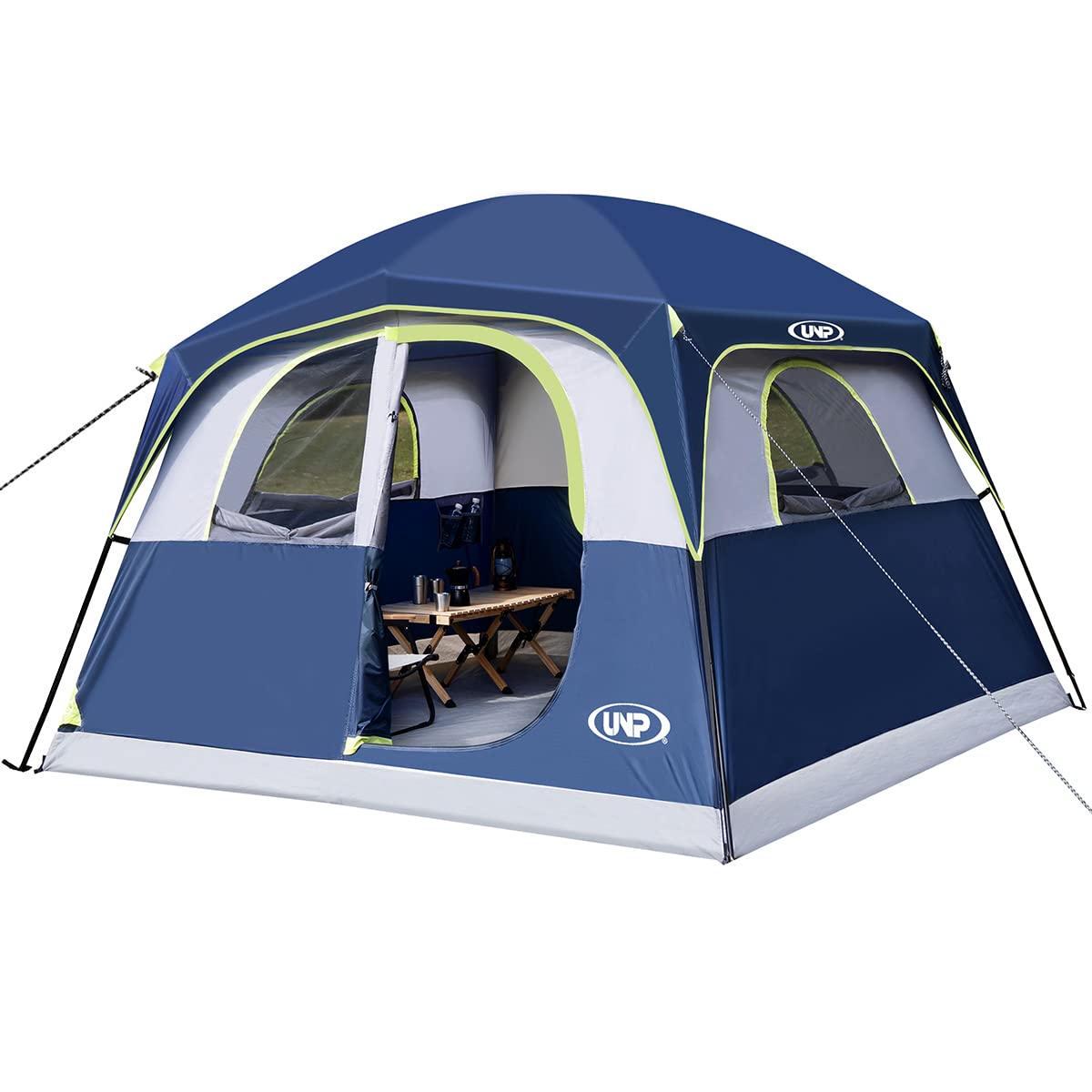 UNP Tents 6 Person Waterproof Windproof Easy Setup,Double Layer Family Camping Tent with 1 Mesh Door & 5 Large Mesh Windows -10'X9'X78in(H)