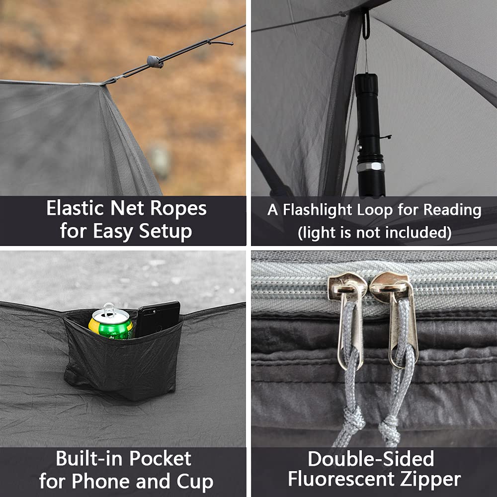 Sunyear Hammock Camping with Rain Fly Tarp and Net, Portable Camping Hammock Double Tree Hammock Outdoor Indoor Backpacking Travel & Survival, 2 Tree Straps,100% Waterproof