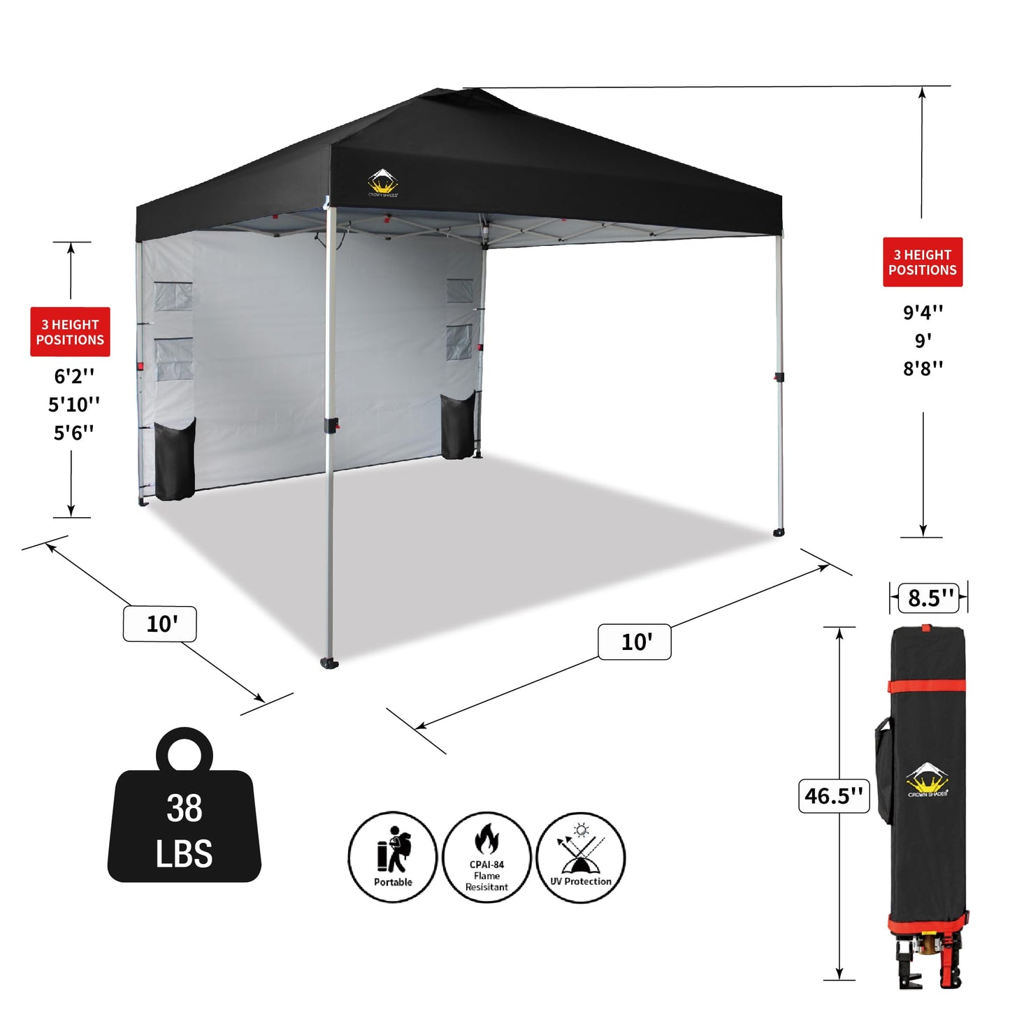 CROWN SHADES Canopy Tent 10x10 Pop Up Canopy Outdoor Shade with Pockets Sidewall, Easy Up Sun Shelter with One Person Set Up Center Lock, Portable Instant Camping Beach Canopy Tents, Forest Green