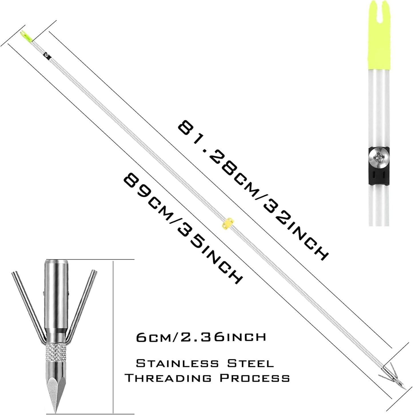 6 Pack 32 inch Bowfishing Arrows with Broadheads & Safty Slides Luminous Bow Fishing Arrows for Compound Bow Recurve Bow Fishing Hunting