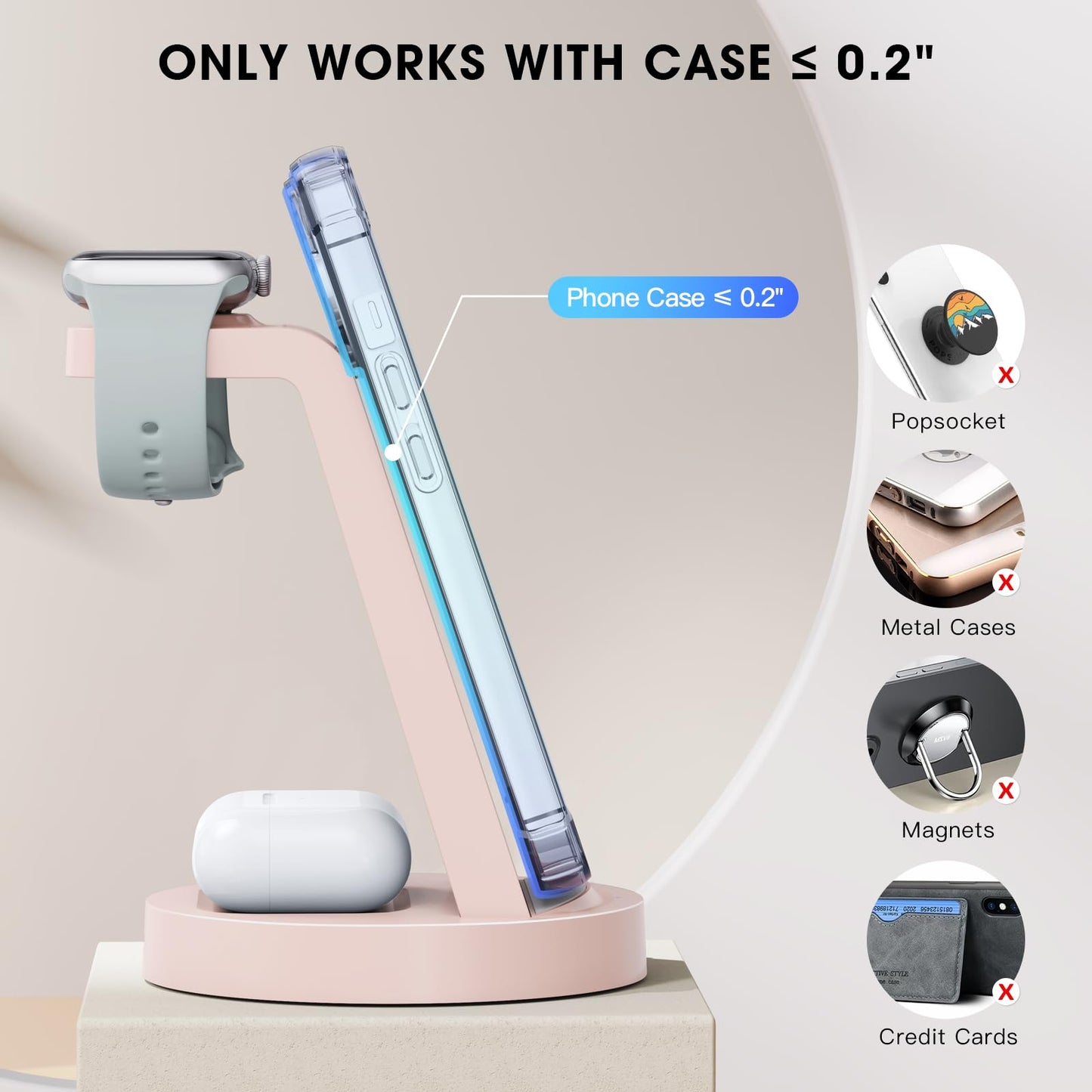 3 in 1 Charging Station for iPhone, Wireless Charger for iPhone 16e 16 15 14 13 12 11 X Pro Max & Apple Watch - Wireless Charging Station for AirPods 4 3 Pro