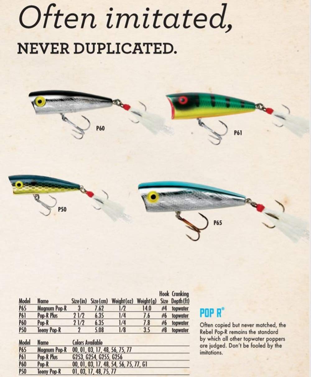 Rebel Lures Pop-R Topwater Popper Fishing Lure