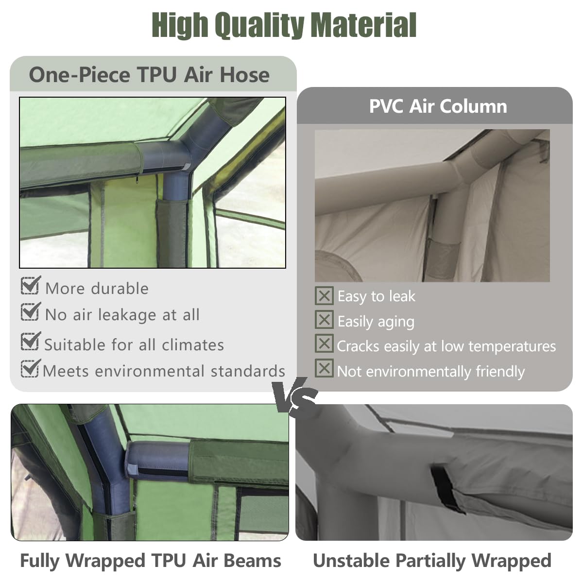 Inflatable Tent for Camping with Hand Pump Blow Up Tent Glamping 4 Season Air, Easy Setup Waterproof Outdoor Oxford Army Green 4-6 Person House Breathable Large Luxury