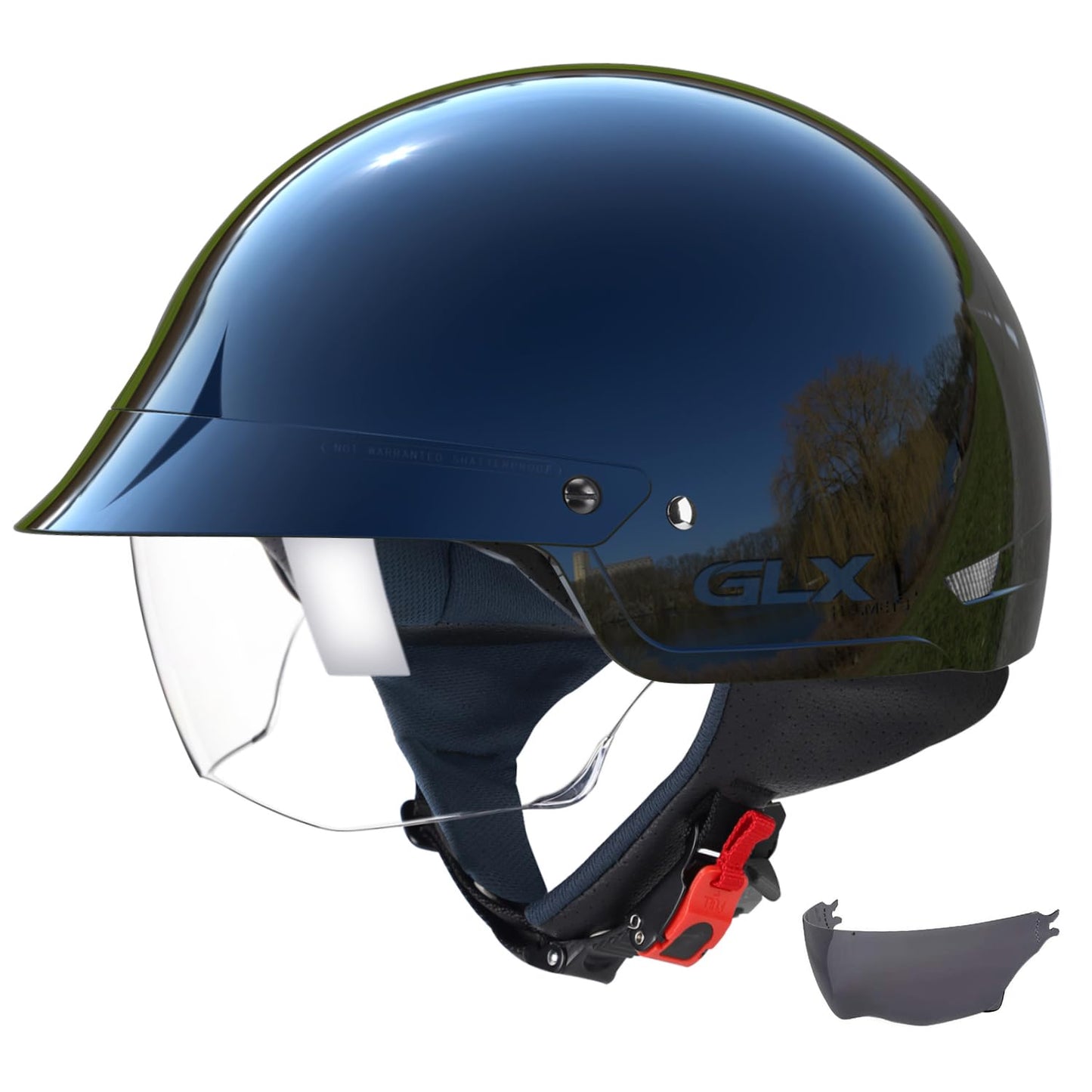 GLX M14 Open Face Motorcycle Helmet - Matte Black, Large - DOT Approved