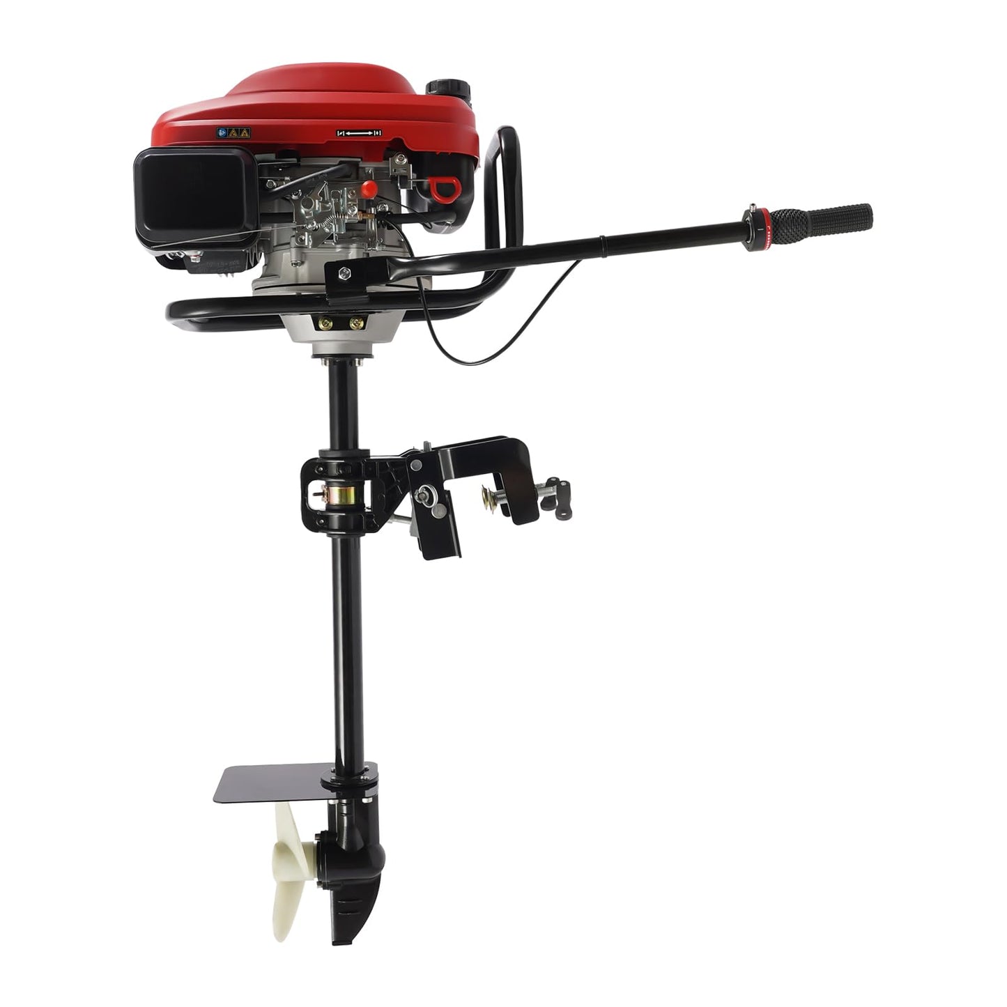 6HP Heavy Duty Outboard Motor, 170cc 4 Stroke Gas Outboard Boat Motor Engine with Air Cooling System, 3.2KW Single Cylinder Fishing Boat Engine for 3-7m Length