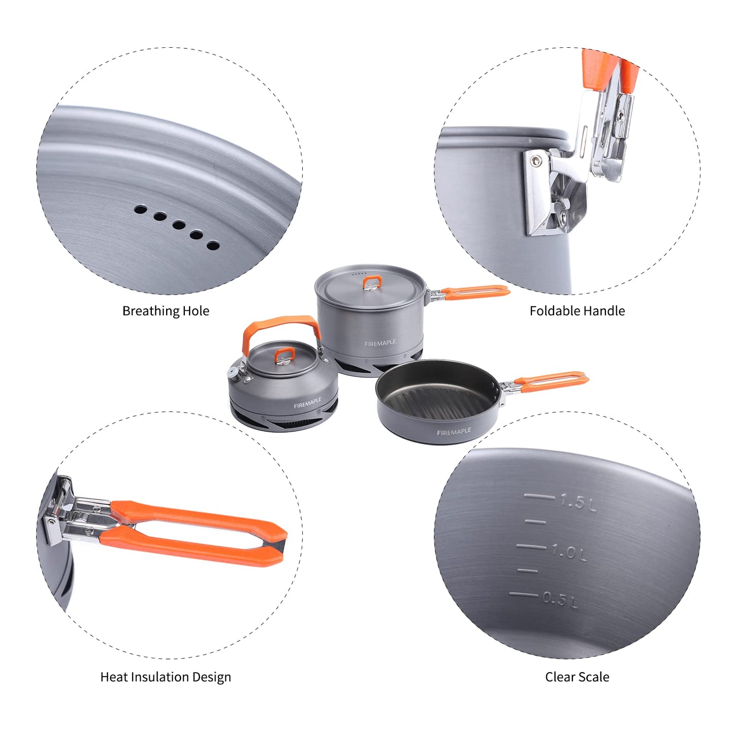 Fire-Maple Feast 4 Piece Camping Cookware Cookware Cookware Kit Outdoor Cookware Set with Pots, Kettle, Saucepans and Spatula for Hiking Fishing Picnic