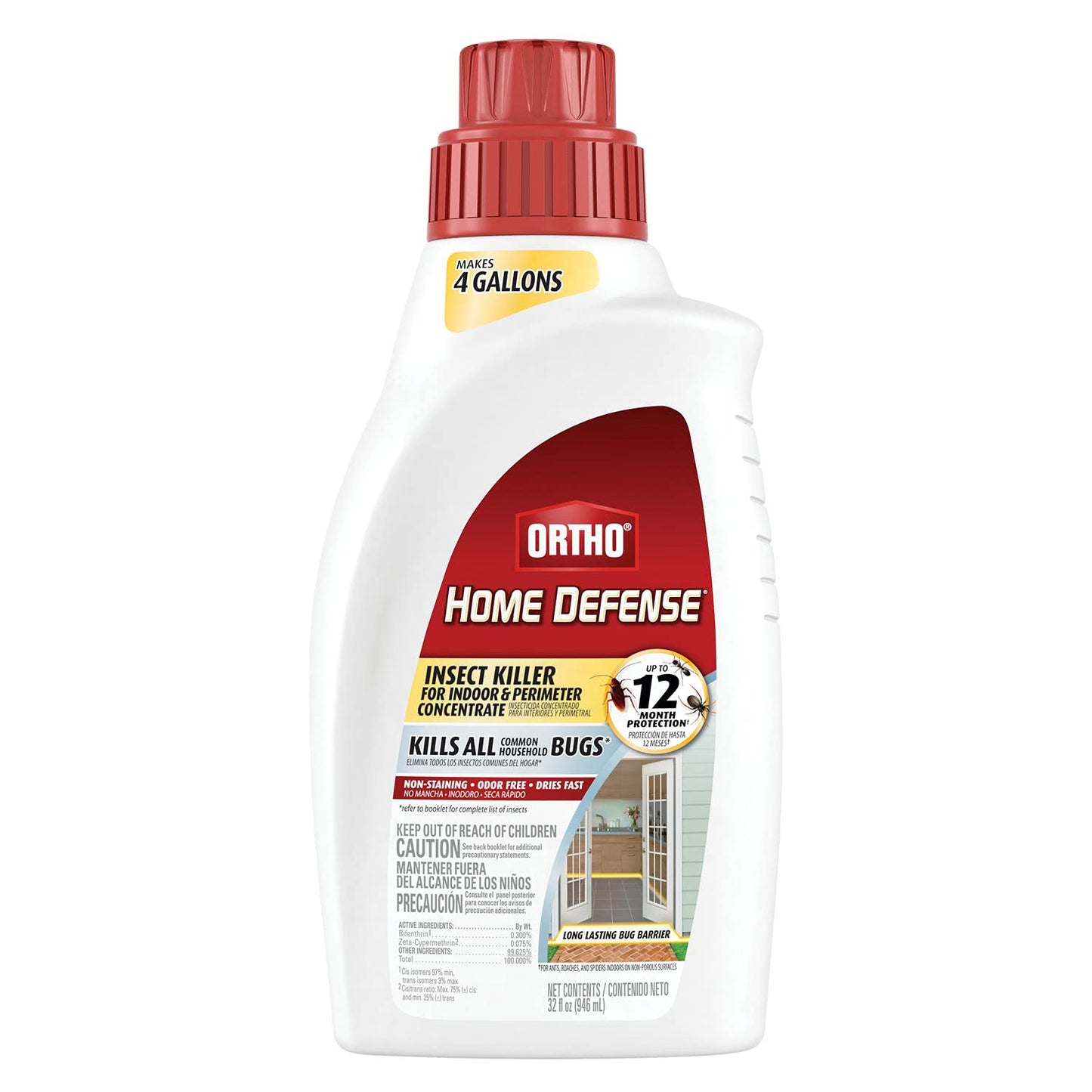 Ortho Home Defense Insect Killer for Indoor & Perimeter2 - With Comfort Wand, Long-Lasting Control, Kills Ants, Cockroaches, Spiders, Fleas & Ticks, Non-Staining, Odor Free, 1.1 gal., 2-Pack