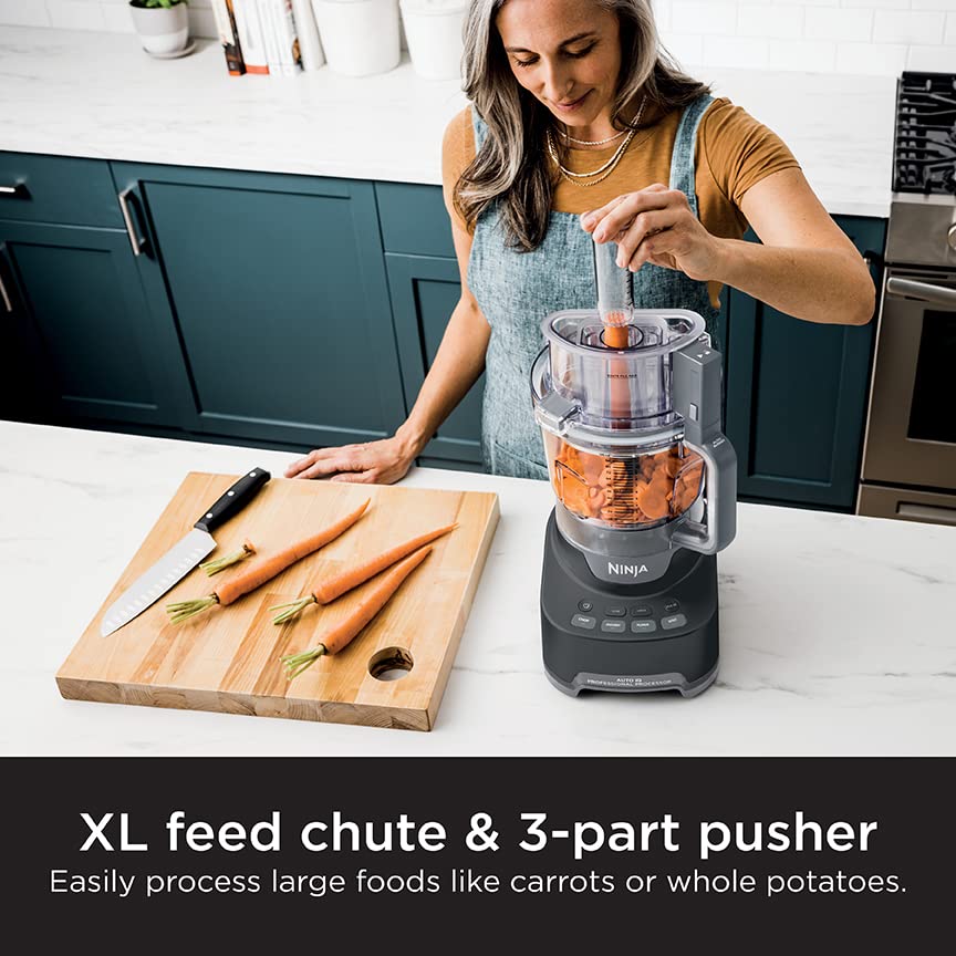 Ninja Food Processor, Professional Plus, 1000 Peak Watts, 4 Functions for Chopping, Slicing, Purees & Dough with 9-Cup Processor Bowl, 3 Blades, Food Chute & Pusher, Silver, BN601