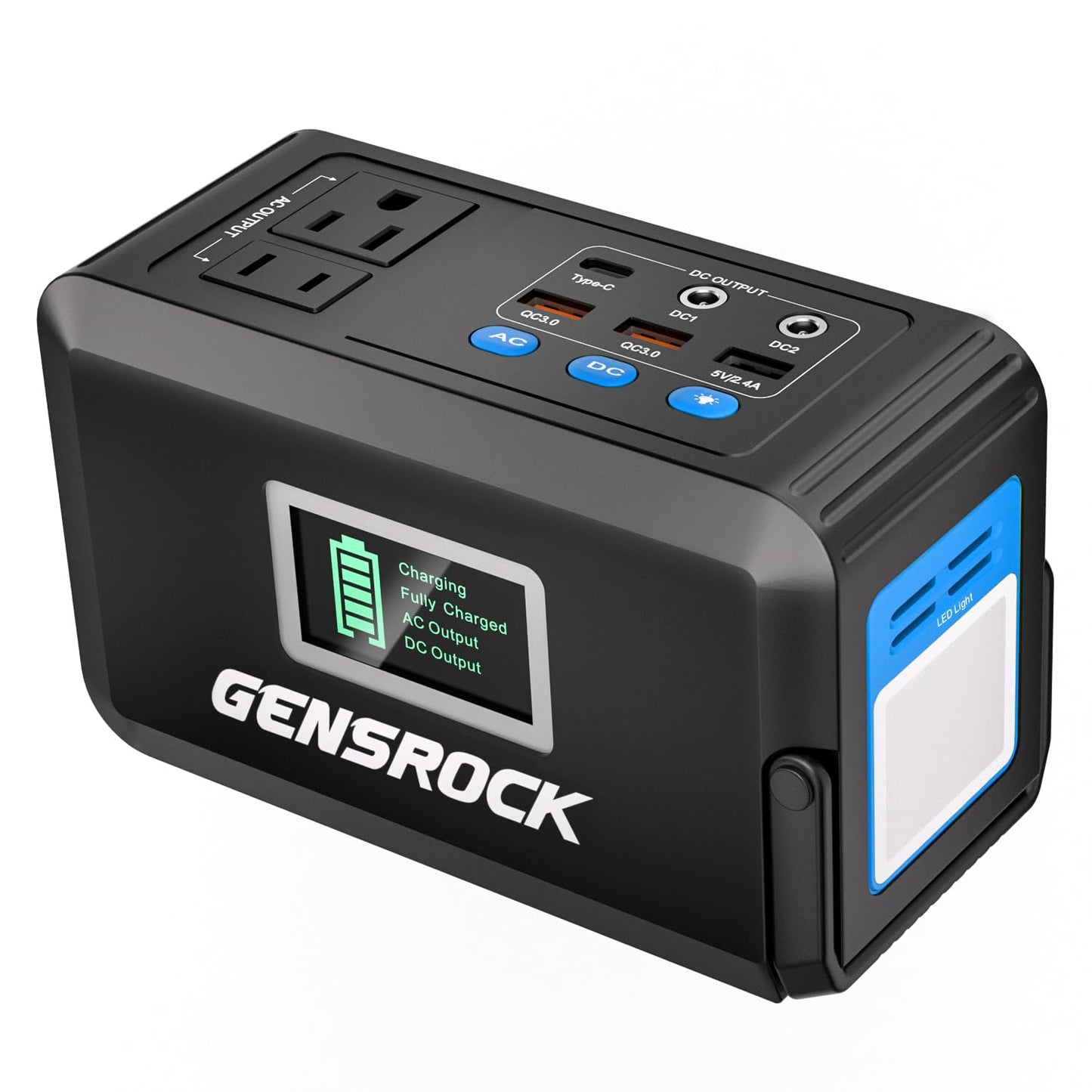 GENSROCK Portable Power Station, 110V/300W Pure Sine Wave Solar Generator, 222Wh Backup Lithium Battery With AC Outlet/QC 3.0/Type-C/LED Light for CPAP Family Emergency Outdoor Camping RV Travel.