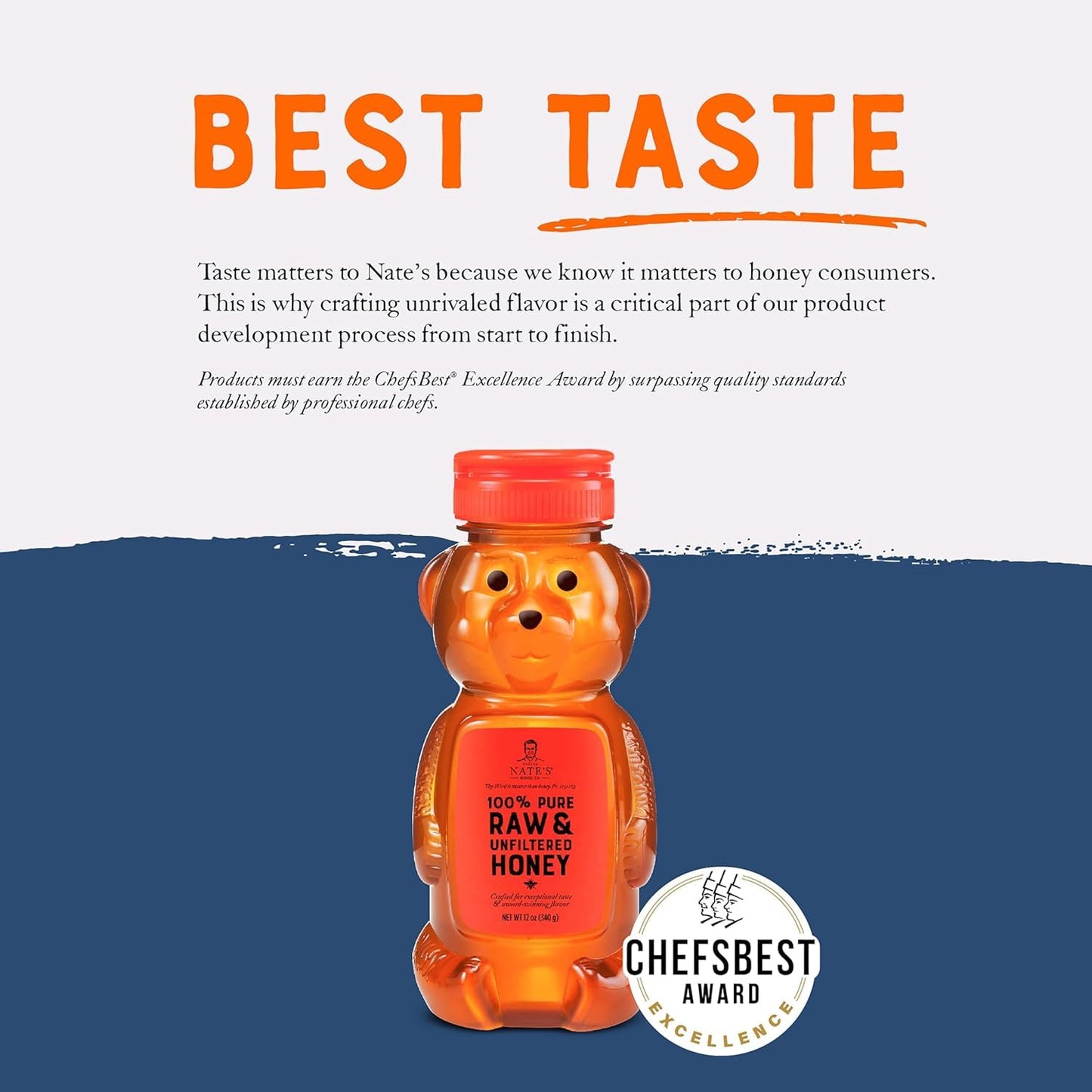 Nate's 100% Pure, Raw & Unfiltered Honey - Award-Winning Taste, 16 oz. Squeeze Bottle