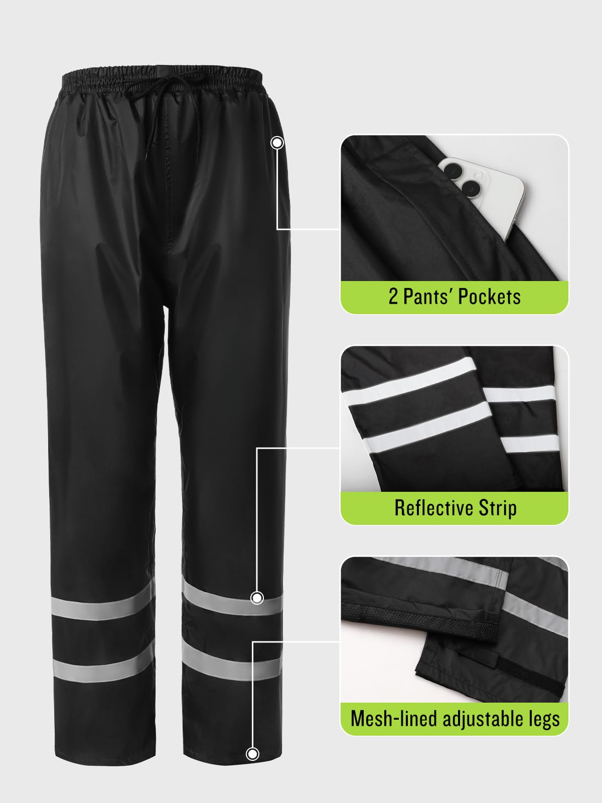 Men's Rain Suit High Visibility Reflective Work Rain Jacket Pants for All Sport Farm Fishing Motorcycle