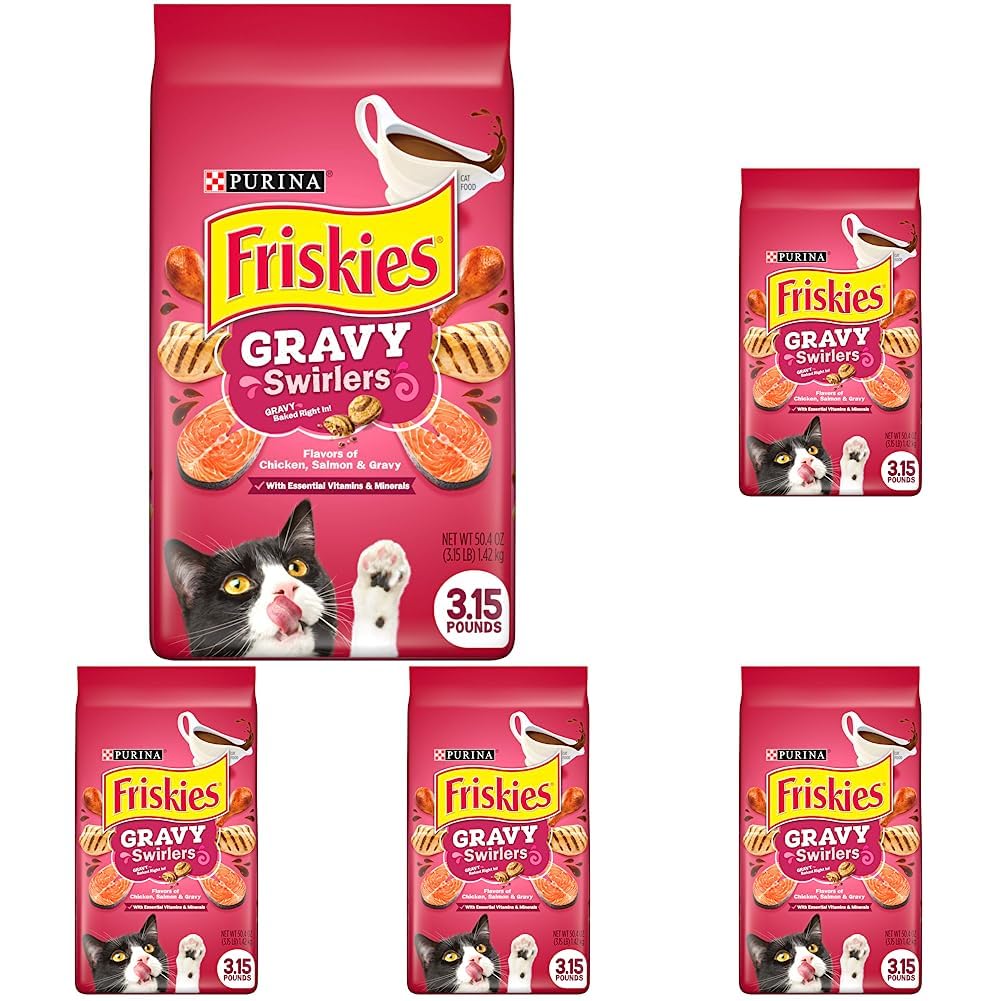 Purina Friskies Dry Cat Food Gravy Swirl'd With Flavors of Chicken, Salmon and Gravy - 22 lb. Bag