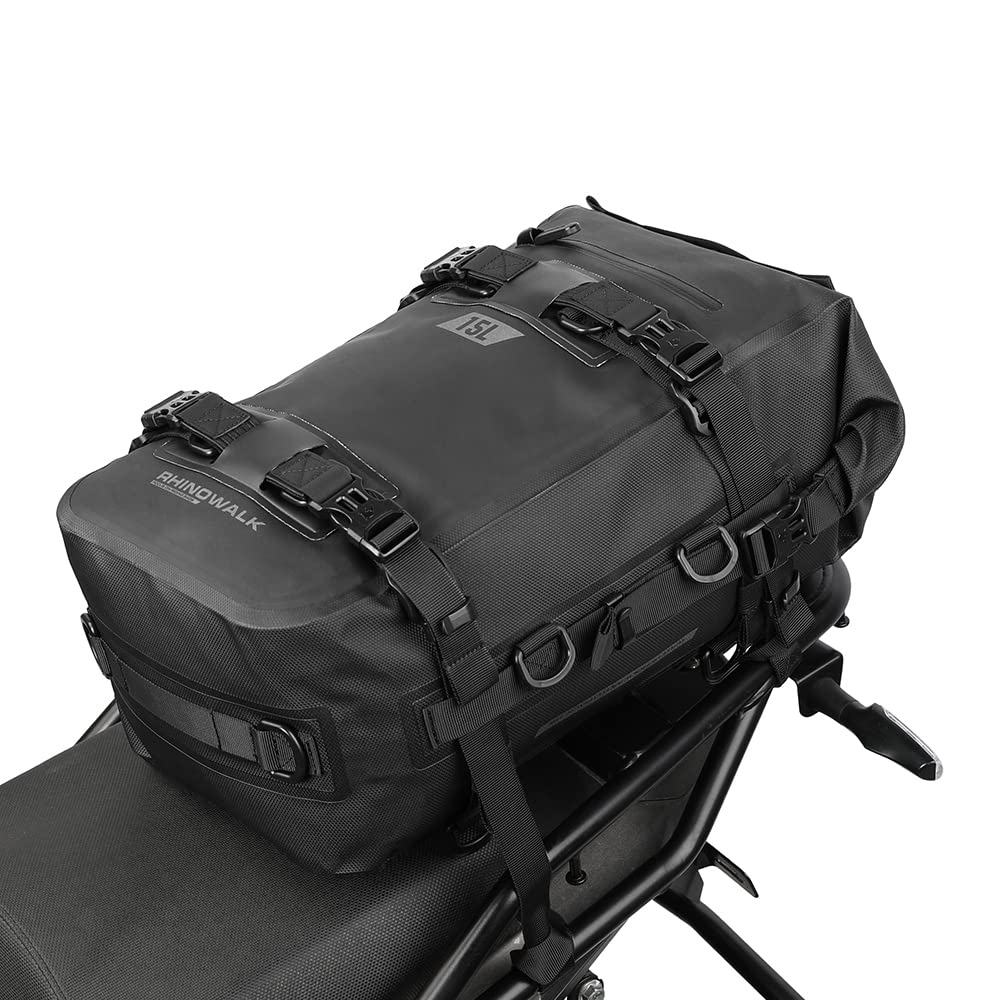 Rhinowalk Motorcycle Tail Bag Motorbike Side Bag 8L Full Waterproof Motor Saddle Pannier Bag Rear Rack Trunk Professional Motor Accessories-Black