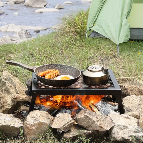 VEVOR Folding Campfire Grill, Heavy Duty Steel Mesh Grate, 22.4" Portable Camping Grates Over Fire Pit, Camp Fire Cooking Equipment with Legs Carrying Bag, Grilling Rack for Outdoor Open Flame Cooking