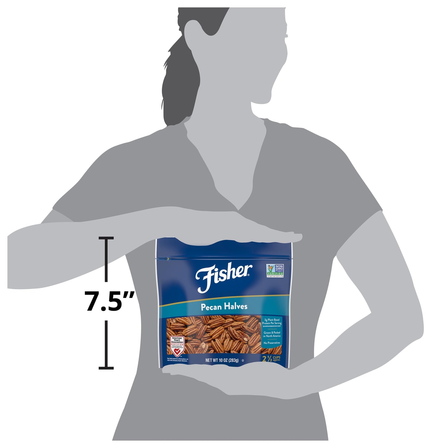 Fisher Chef's Naturals Pecan Halves 24 oz Resealable Bag, Unsalted Raw Nuts for Cooking, Baking & Snacking, Healthy Snacks for Adults, Vegan Protein, Keto Snack, Gluten Free Raw Pecans Halves