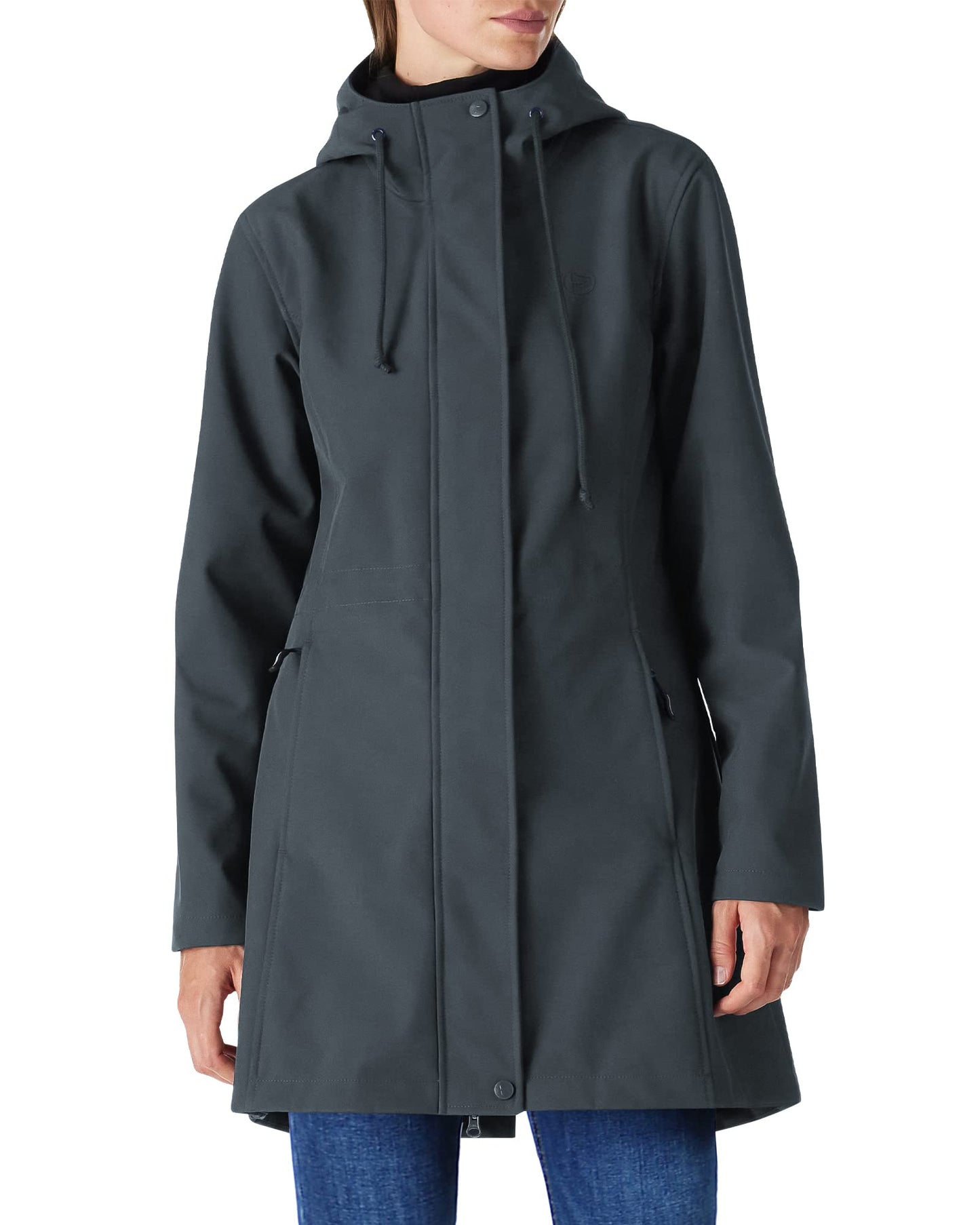 Outdoor Ventures Women's Lightweight Waterproof Fleece Lined Hooded Softshell Rain Jacket, Warm Windbreaker Long Coat