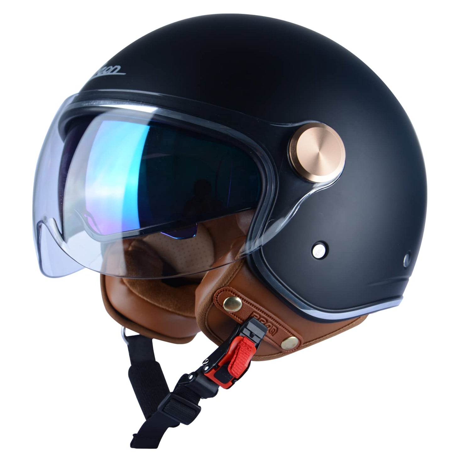 Open Face Motorcycle Helmet for Adults, DOT Approved,3/4 Retro Vespa Helmet, Dual Visors Men's and Women's Motorbike Casco for Moped Cruiser Bobber and Chopper