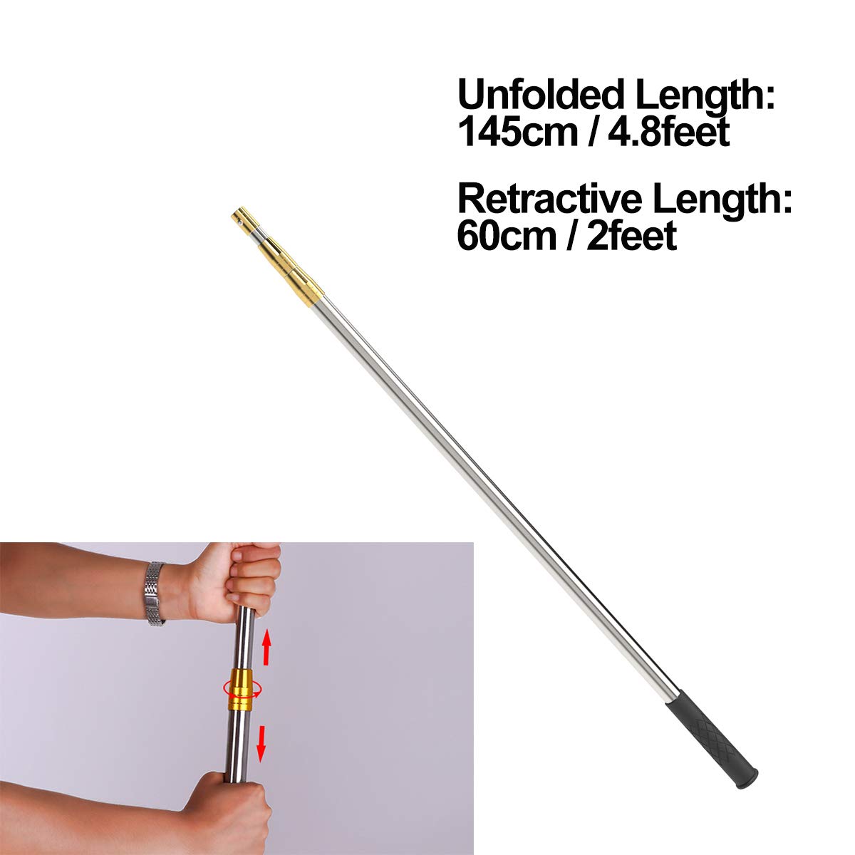 Cyfie Retractable Fishing Gaff, Stainless Steel Flounder Gig Frog Gig Gaff Pole, Muti-Size Telescopic Fishing Gaff with 8mm Screw, Capable for Gaff Harpoon Hook