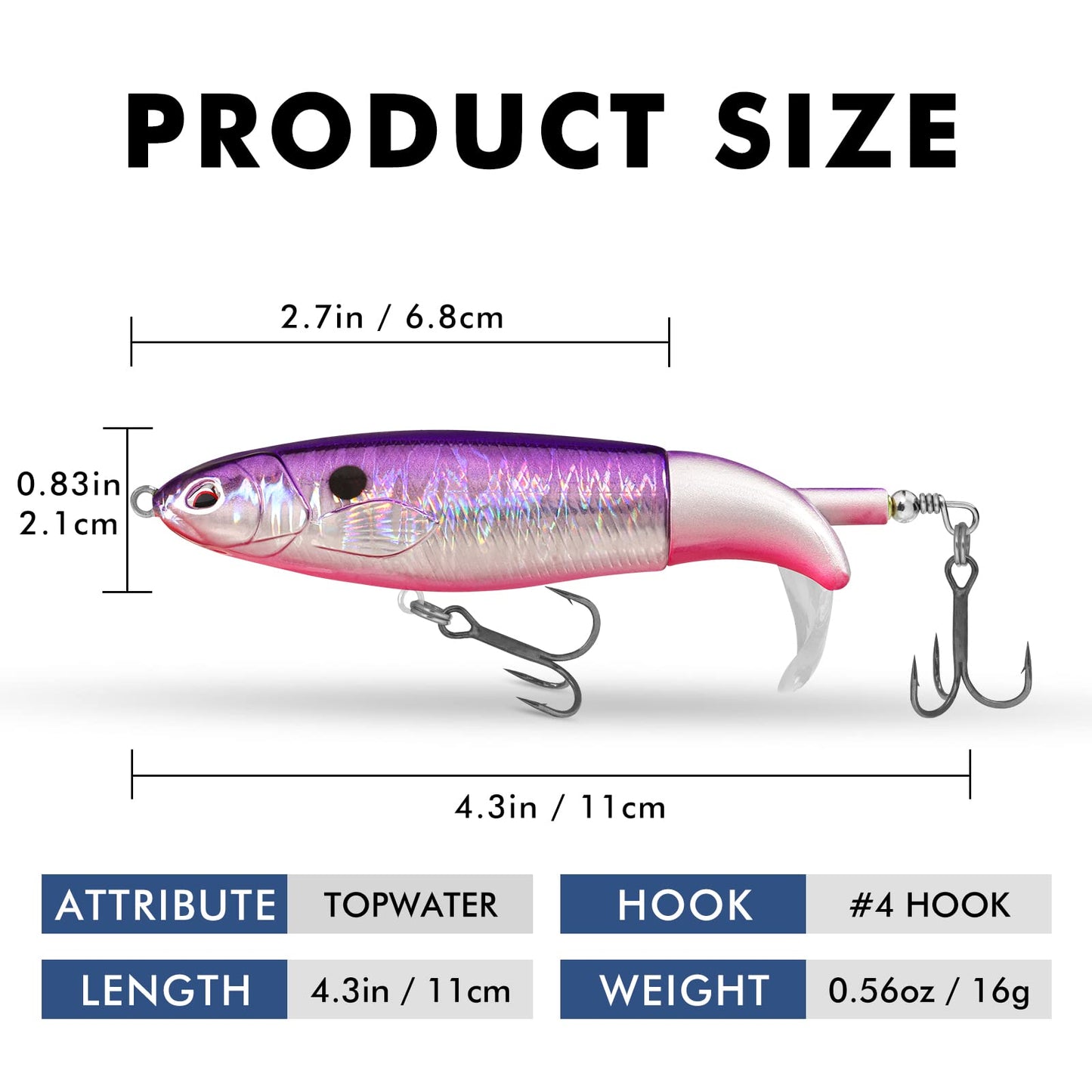 TRUSCEND PoPobait Plopper with BKK Hooks, Top Water Fishing Lures for Bass Walleye Pike Catfish Musky Perch, Floating Lure for Freshwater or Saltwater, Amazing Teasers Fishing Gifts for Family Fishing