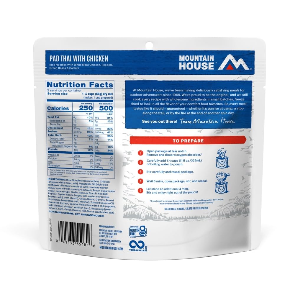 Mountain House Pad Thai with Chicken | Freeze Dried Backpacking & Camping Food |2 Servings | Gluten-Free