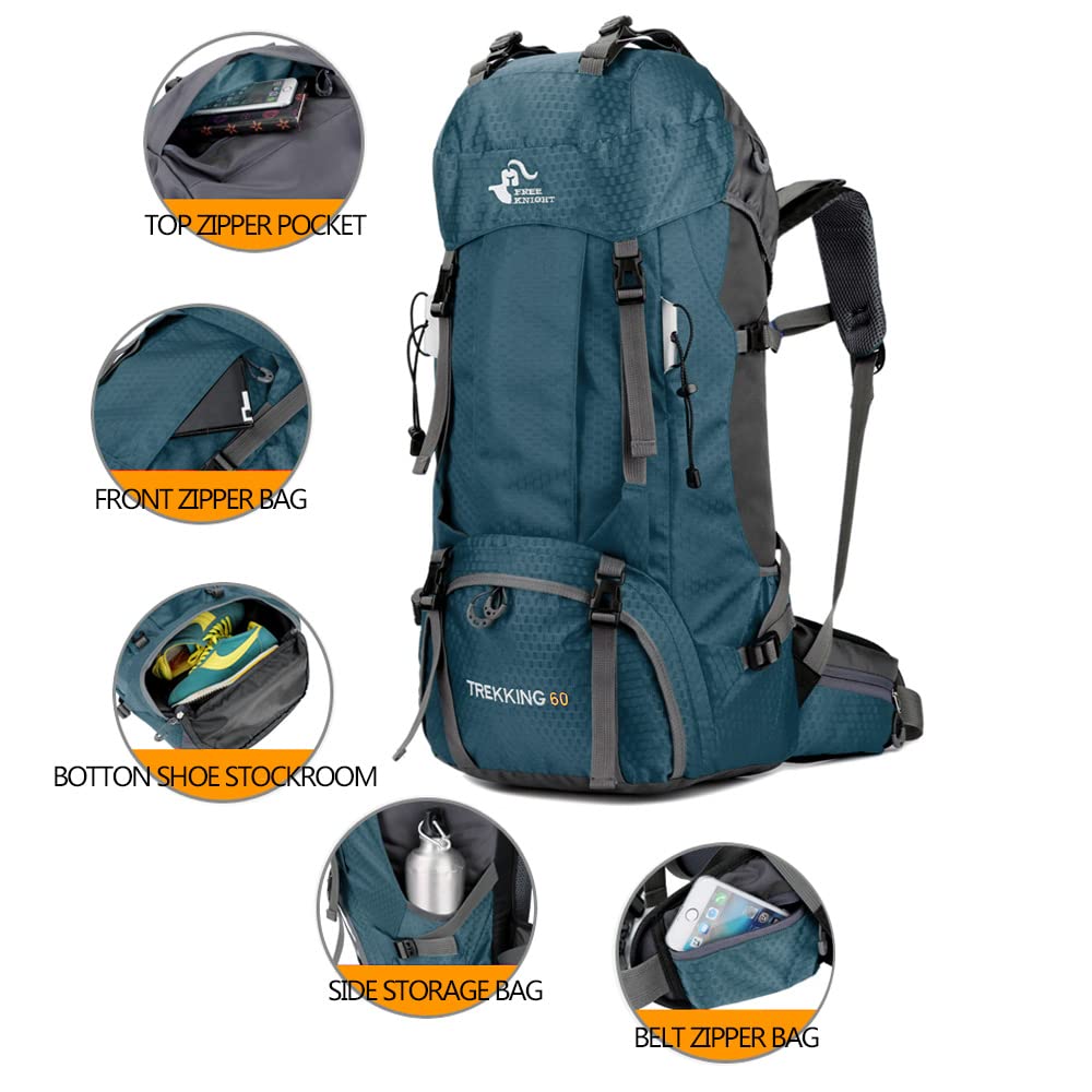 Bseash 60L Waterproof Hiking Camping Backpack with Rain Cover, Large Outdoor Sport Travel Daypack Rucksack for Climbing