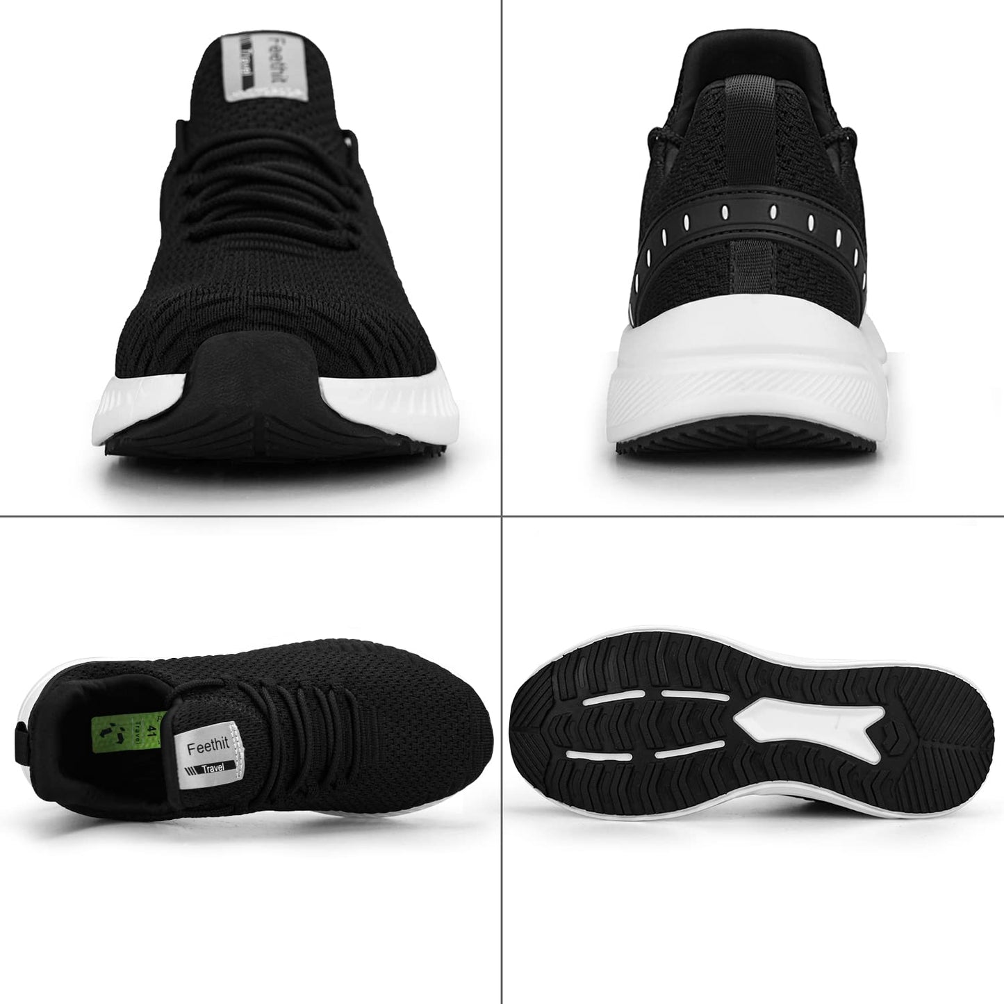 Feethit Mens Slip On Walking Shoes Non Slip Tennis Running Shoes Lightweight Workout Sneakers Black White Size 11.5