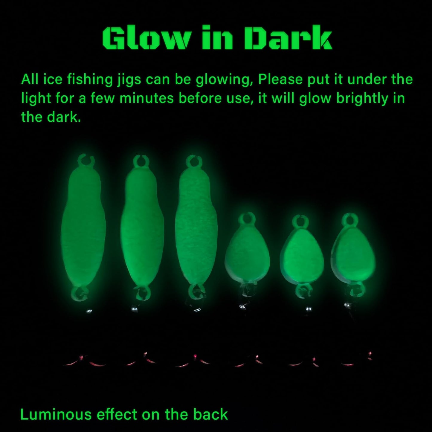 Ice Fishing Jigs Luminous Ice Fishing Lures Glowing Jig Gear Winter Fishing Jigging for Crappie Pike Panfish Walleye Perch Bluegill 6pcs/20pcs