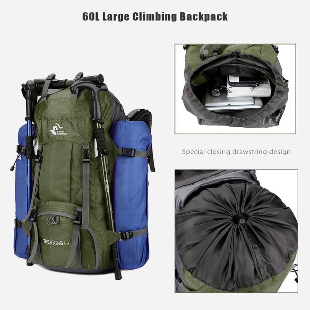 Bseash 60L Waterproof Hiking Camping Backpack with Rain Cover, Large Outdoor Sport Travel Daypack Rucksack for Climbing