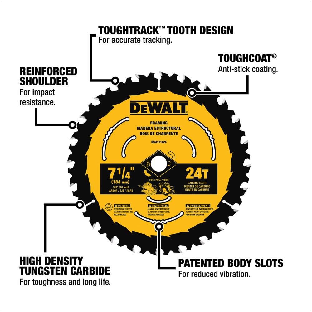 DEWALT Circular Saw Blade, 7 1/4 Inch, 24 Tooth, Wood Cutting, 3 Pack (DWA1714243)