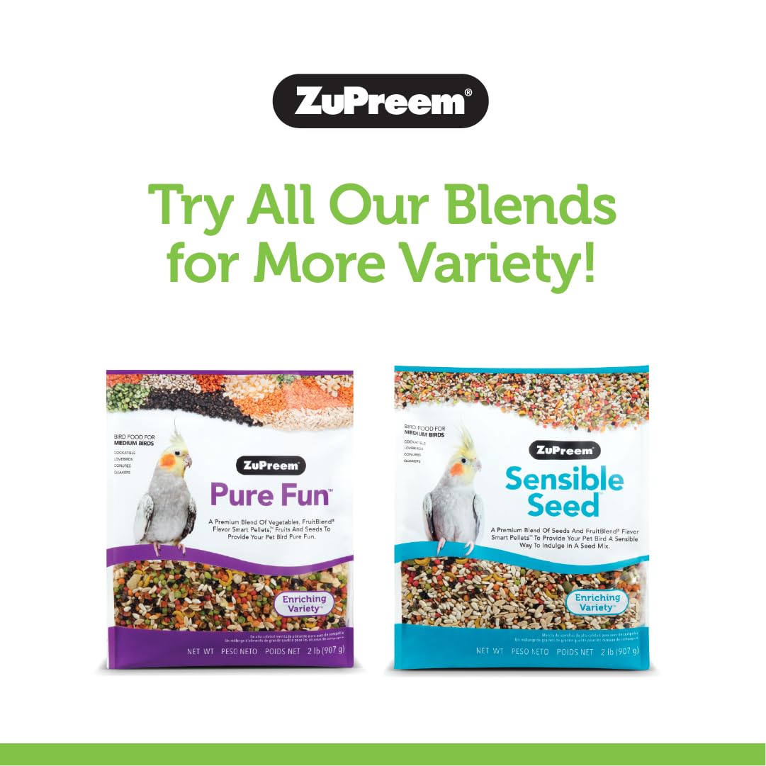 ZuPreem Sensible Seed Bird Food, Cockatiel, Lovebird, Quaker, Small Conure, Seed and Pellet Blend for Medium Birds, Food Mixer Topper, Enriching Variety, Made in the USA, (M, 2 lbs)
