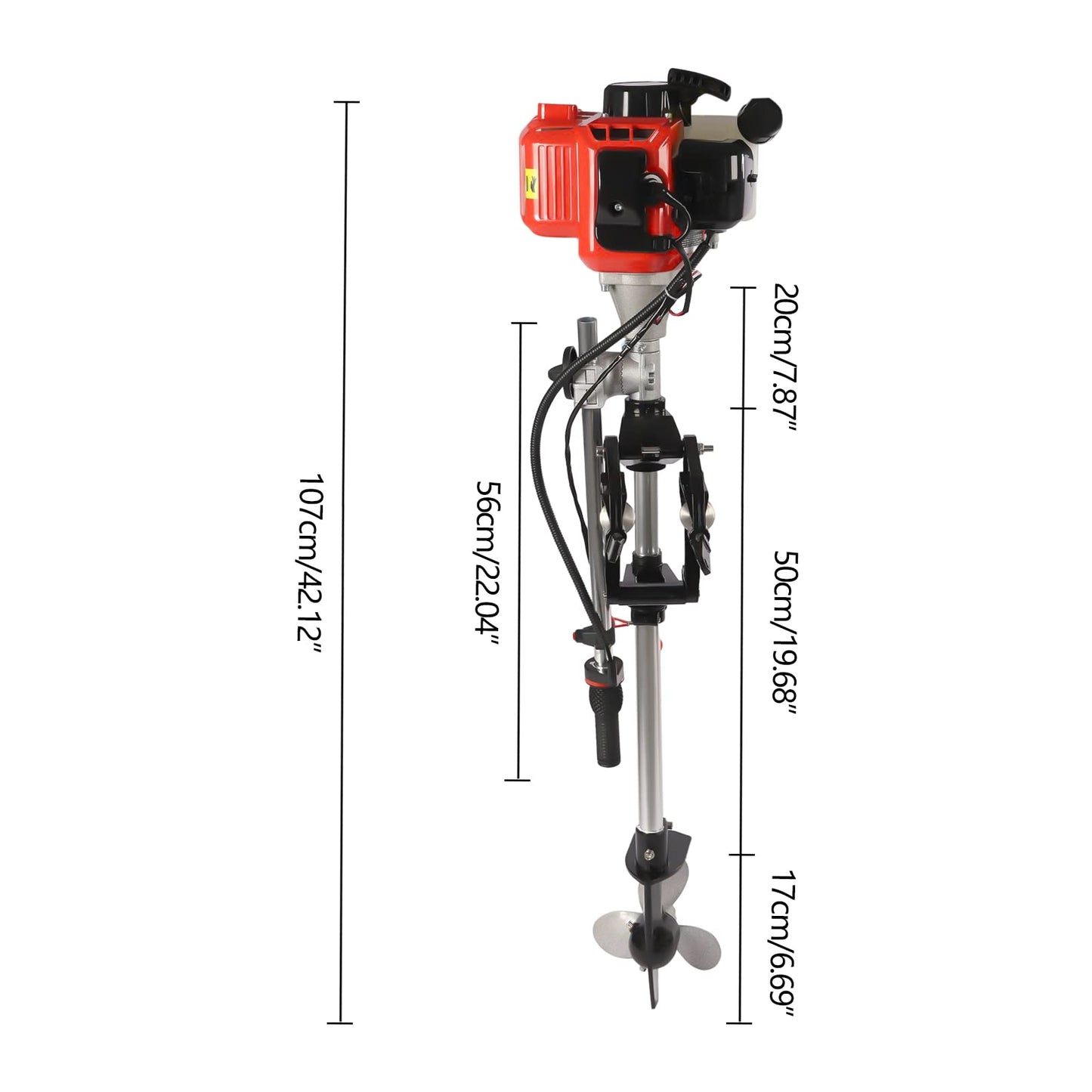 6HP Heavy Duty Outboard Motor, 170cc 4 Stroke Gas Outboard Boat Motor Engine with Air Cooling System, 3.2KW Single Cylinder Fishing Boat Engine for 3-7m Length
