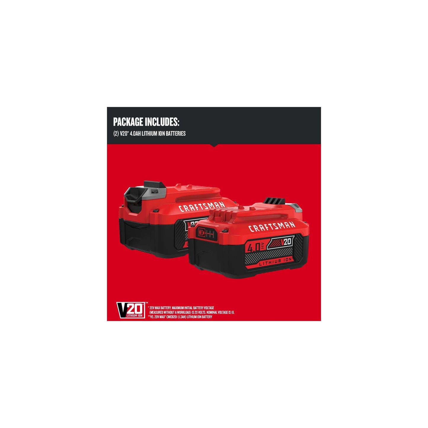 CRAFTSMAN 20V Power Tool Battery 2-Pack, Lithium-ion with Charger (CMCB204-2CK)