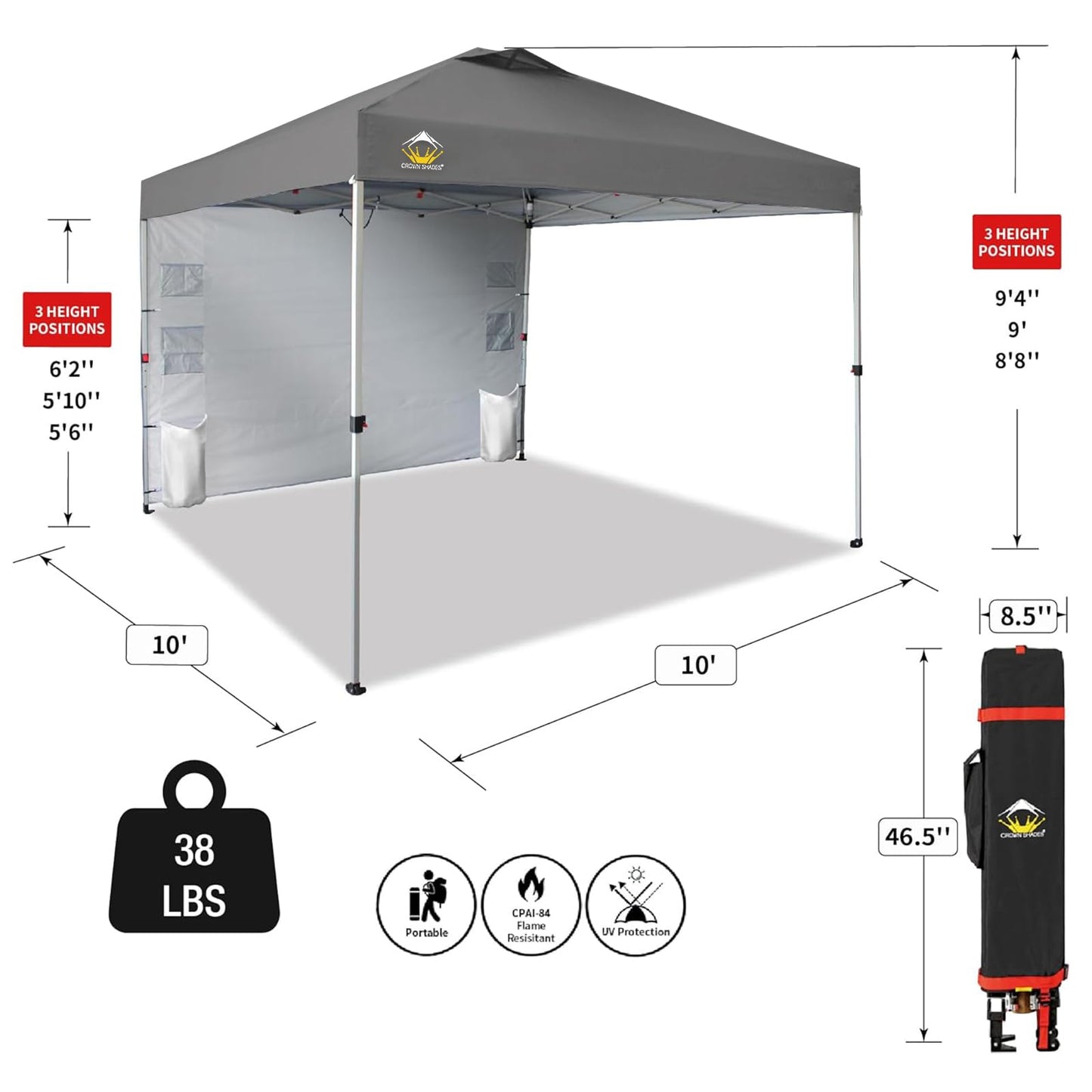 CROWN SHADES Canopy Tent 10x10 Pop Up Canopy Outdoor Shade with Pockets Sidewall, Easy Up Sun Shelter with One Person Set Up Center Lock, Portable Instant Camping Beach Canopy Tents, Forest Green