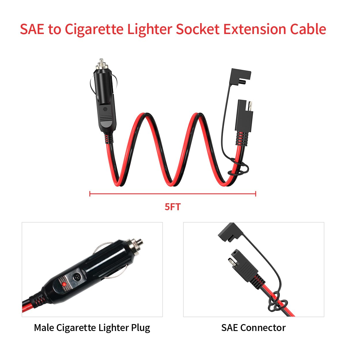 14AWG Cigarette Lighter Extension Cord 12V Cigarette Lighter Male Plug to Female Socket Extension Cable for Air Compressor Tire Inflators(10FT)