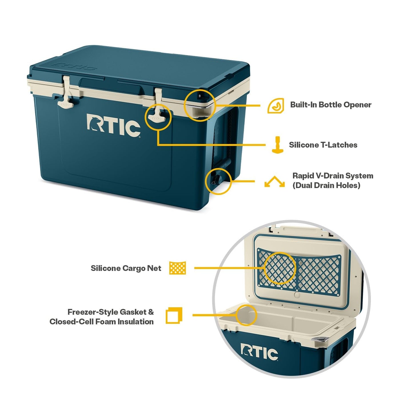 RTIC Ultra-Light 52 Quart Hard Cooler Insulated Portable Ice Chest Box for Beach, Drink, Beverage, Camping, Picnic, Fishing, Boat, Barbecue, 30% Lighter Than Rotomolded Coolers