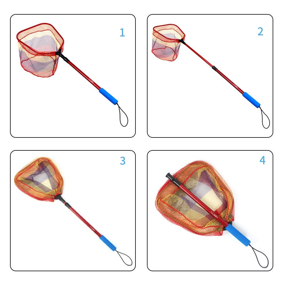 YVLEEN Kids Fishing Net for Lakes - Minnow Nets for Kids - Aluminum Collapsible Telescopic Fishing Pole Handle and Nylon Mesh Small Fishing net - Butterfly Nets for Kids Outdoor Playing