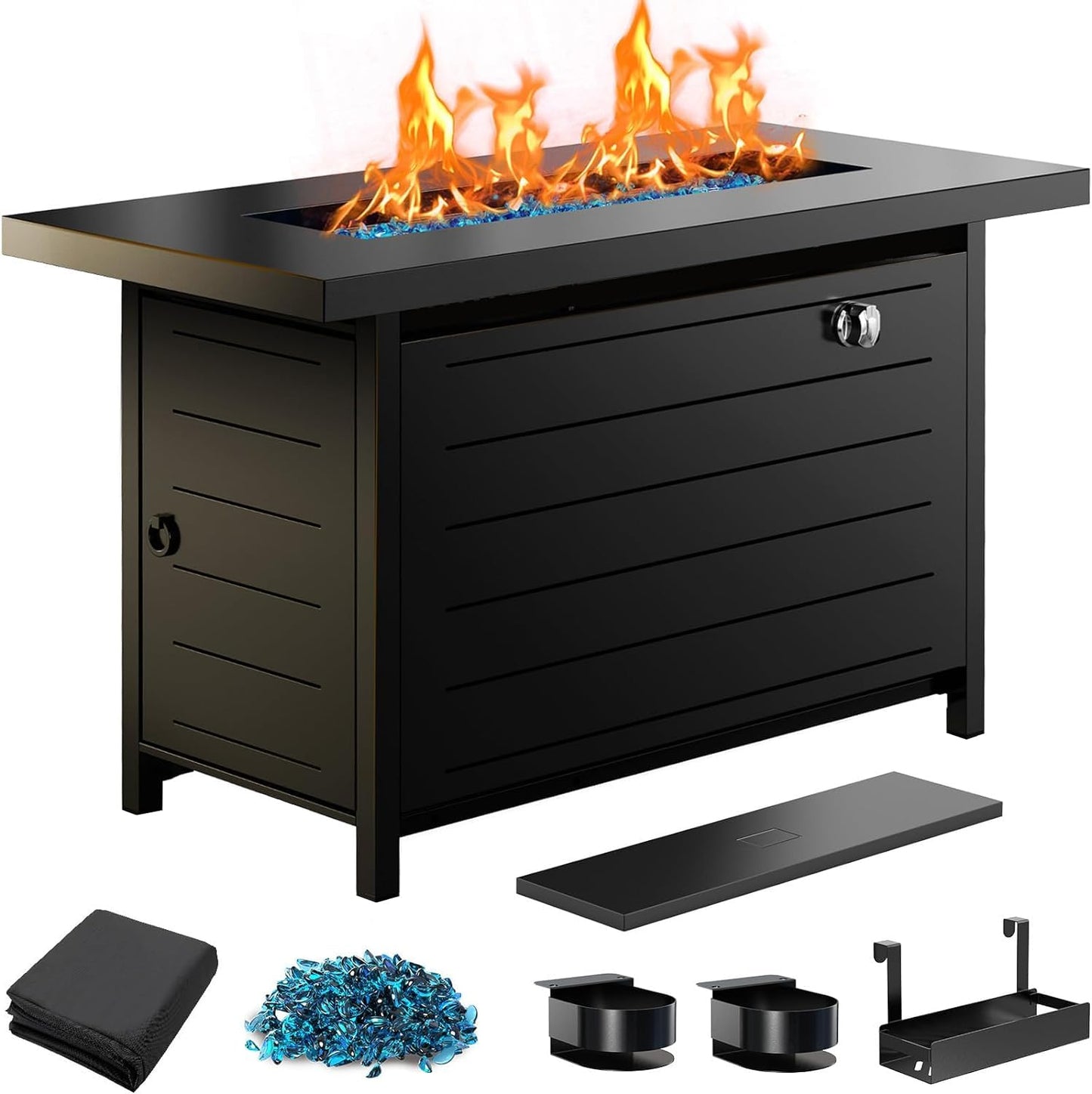 Ciays 28 Inch Propane Fire Pit CSA-Listed Outdoor Fire Pit Table, 50,000 BTU Steel Gas Fire Pits with Lid and Lava Rock, Add Warmth and Ambience to Parties On Patio Deck Garden,Black,CIFPT3-N1