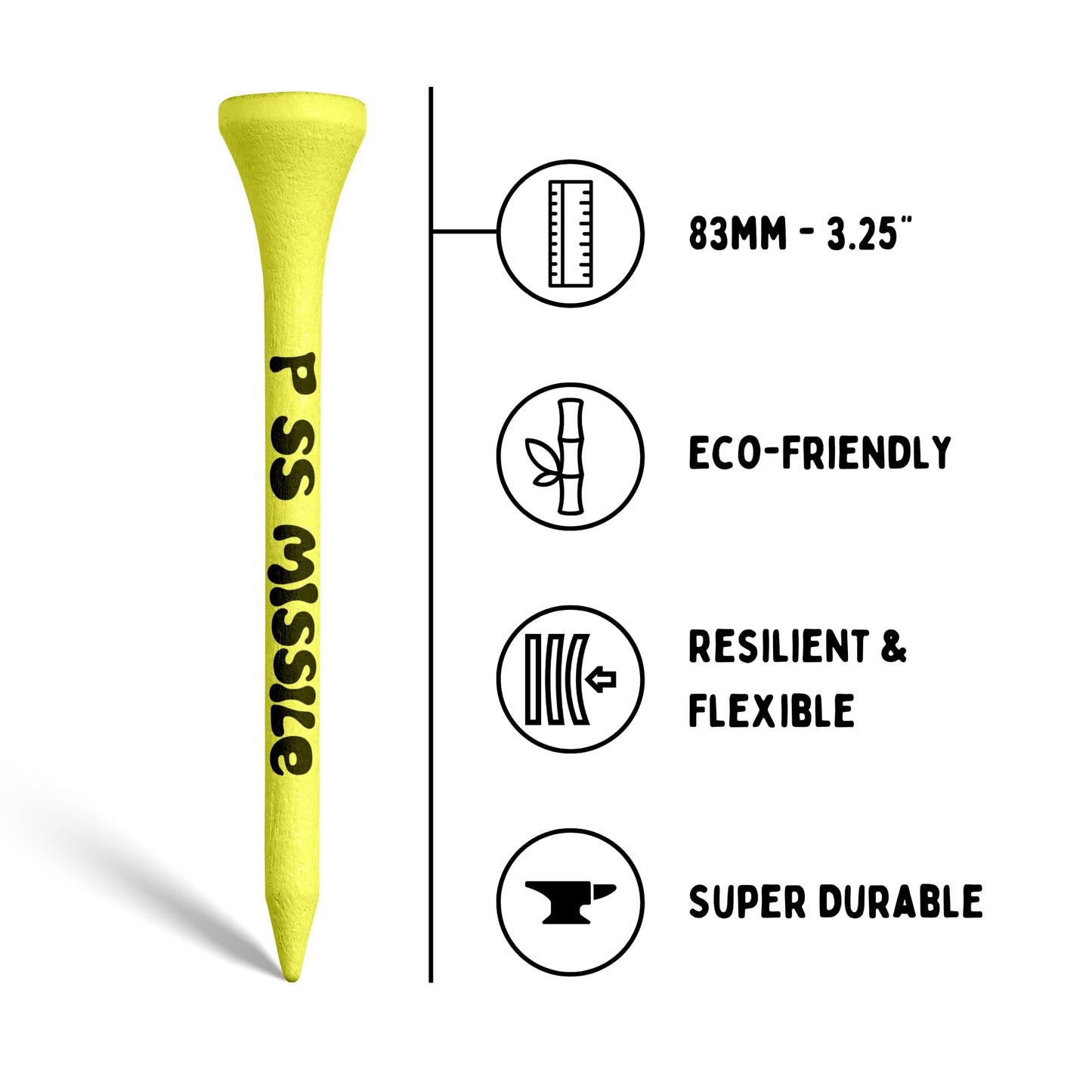 Driver Darts by P*ss Missile, Premium Bamboo Golf Tees | 18 Count, 83mm (3.25") Wooden Tees | Iconic Packaging and Cool Organization | Funny Golf Accessory for Golfers