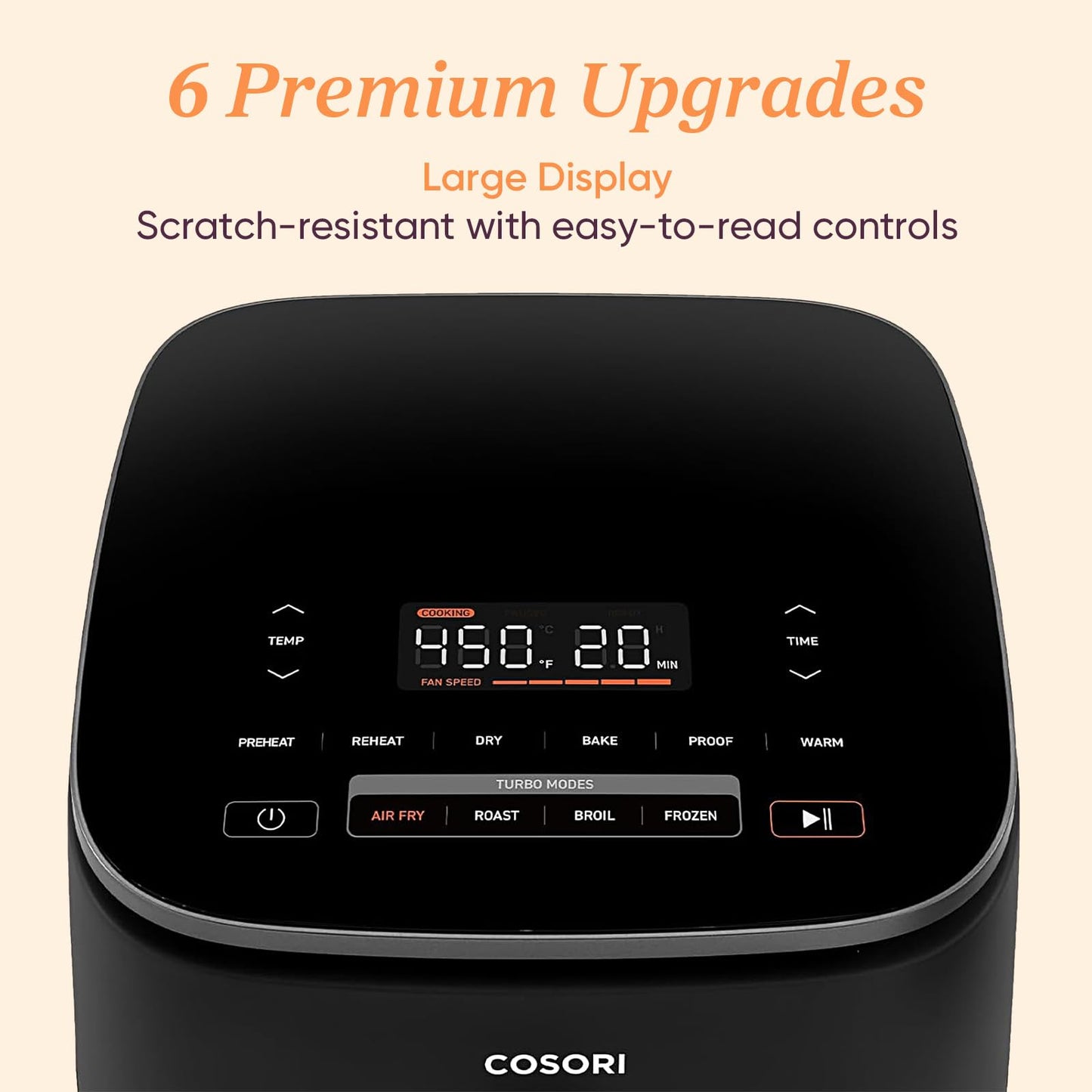 Cosori 9-in-1 TurboBlaze Air Fryer 6 Qt, Premium Ceramic Coating, 90°–450°F, Precise Heating for Even Results, Air Fry, Roast, Bake, Broil, Dry, Frozen, Proof, Reheat, Keep Warm, 120V