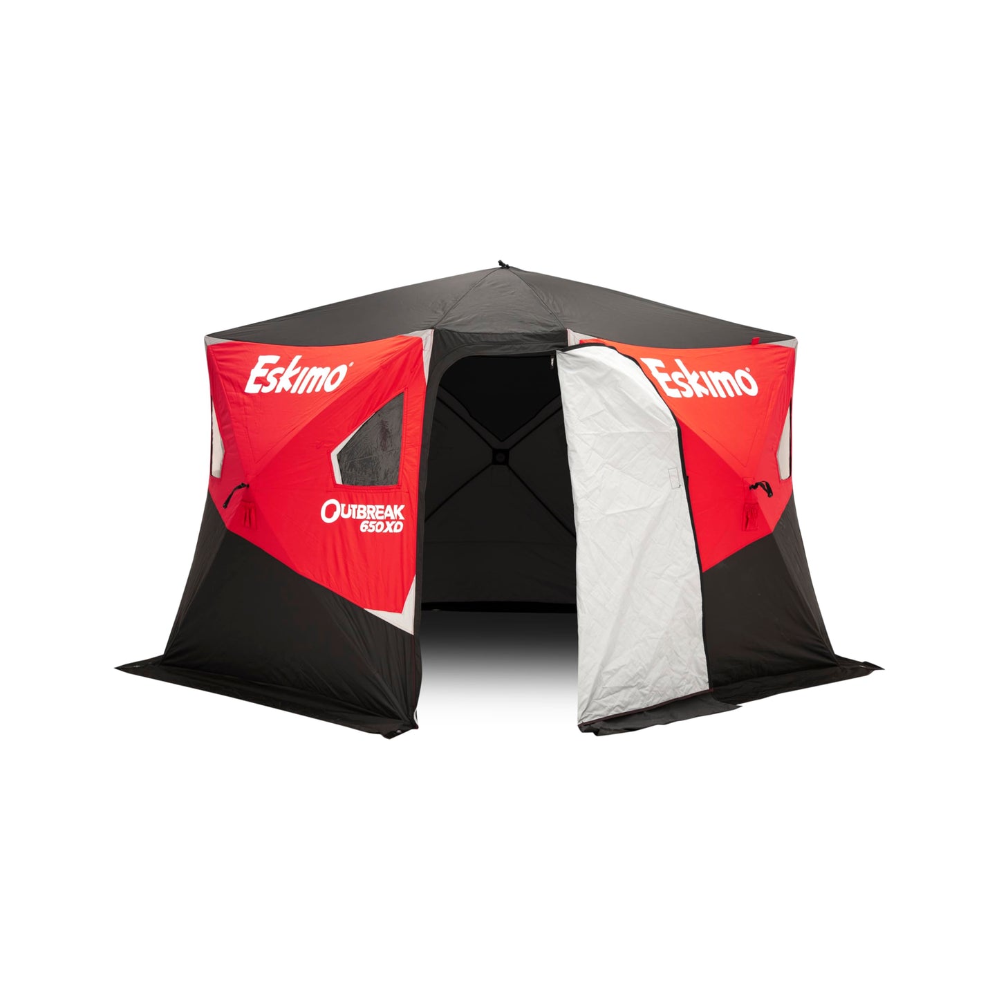 Eskimo Outbreak Portable Pop-Up Ice Fishing Shelter, Stormshield Insulated Fabric, No Trip Door, Durable Hub Design, Deluxe Tie Downs, Red/Black