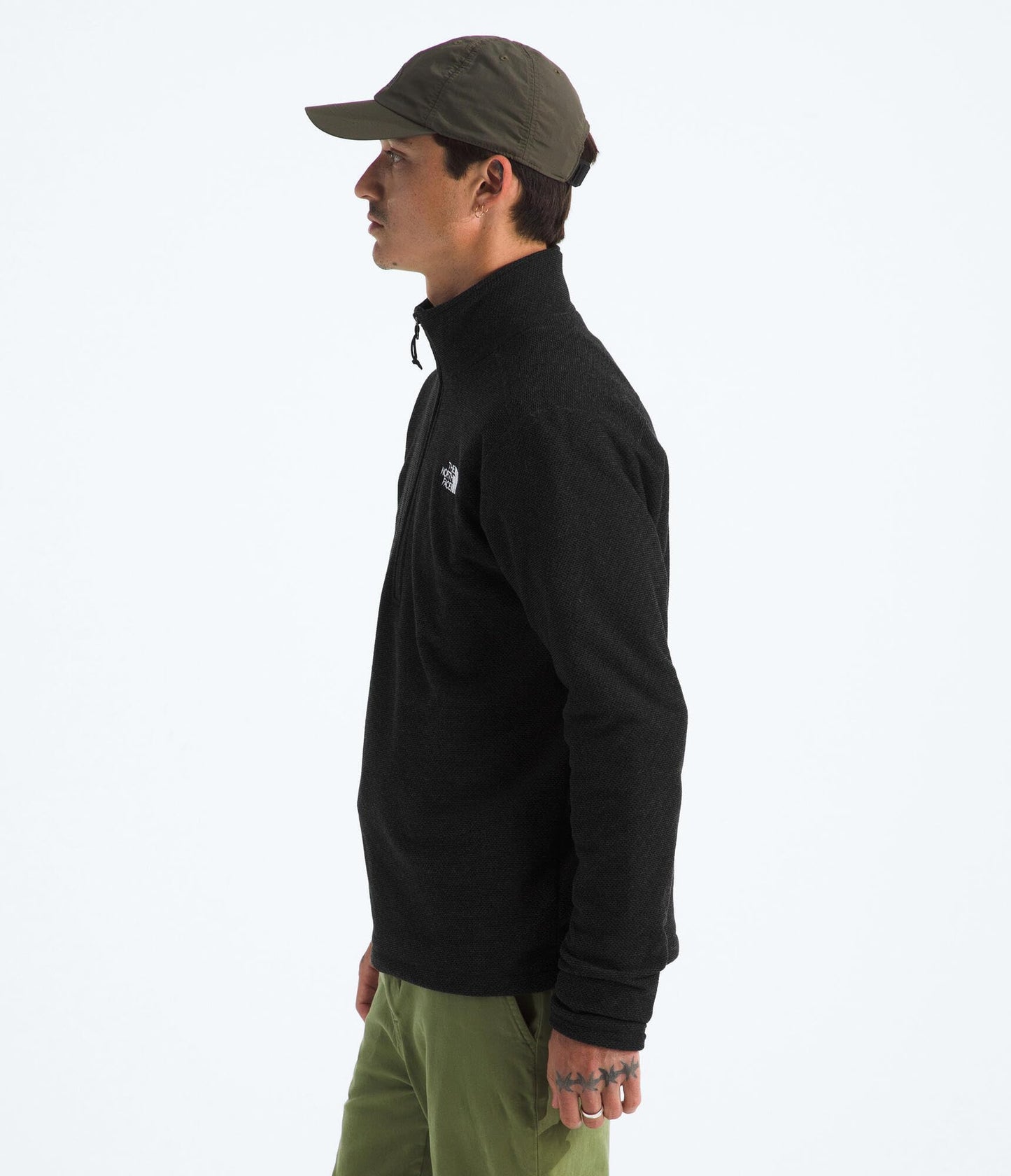 THE NORTH FACE Men's Textured Cap Rock 1/4 Zip Pullover | Fleece Jacket, Fold Over Collar & Embroidered Logo