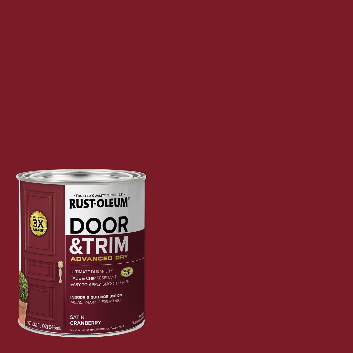 Rust-Oleum 369383 Advanced Dry Door & Trim Paint, Quart, Satin Black