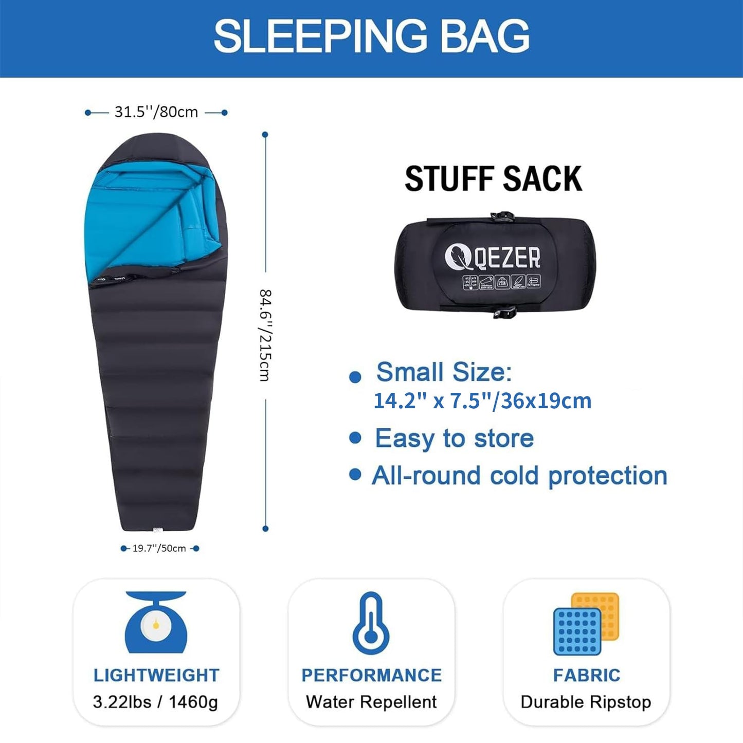 Down Sleeping Bag for Adults 0°F 10°F 15°F 20°F Backpacking Sleeping Bag for Cold Weather with Compression Sack
