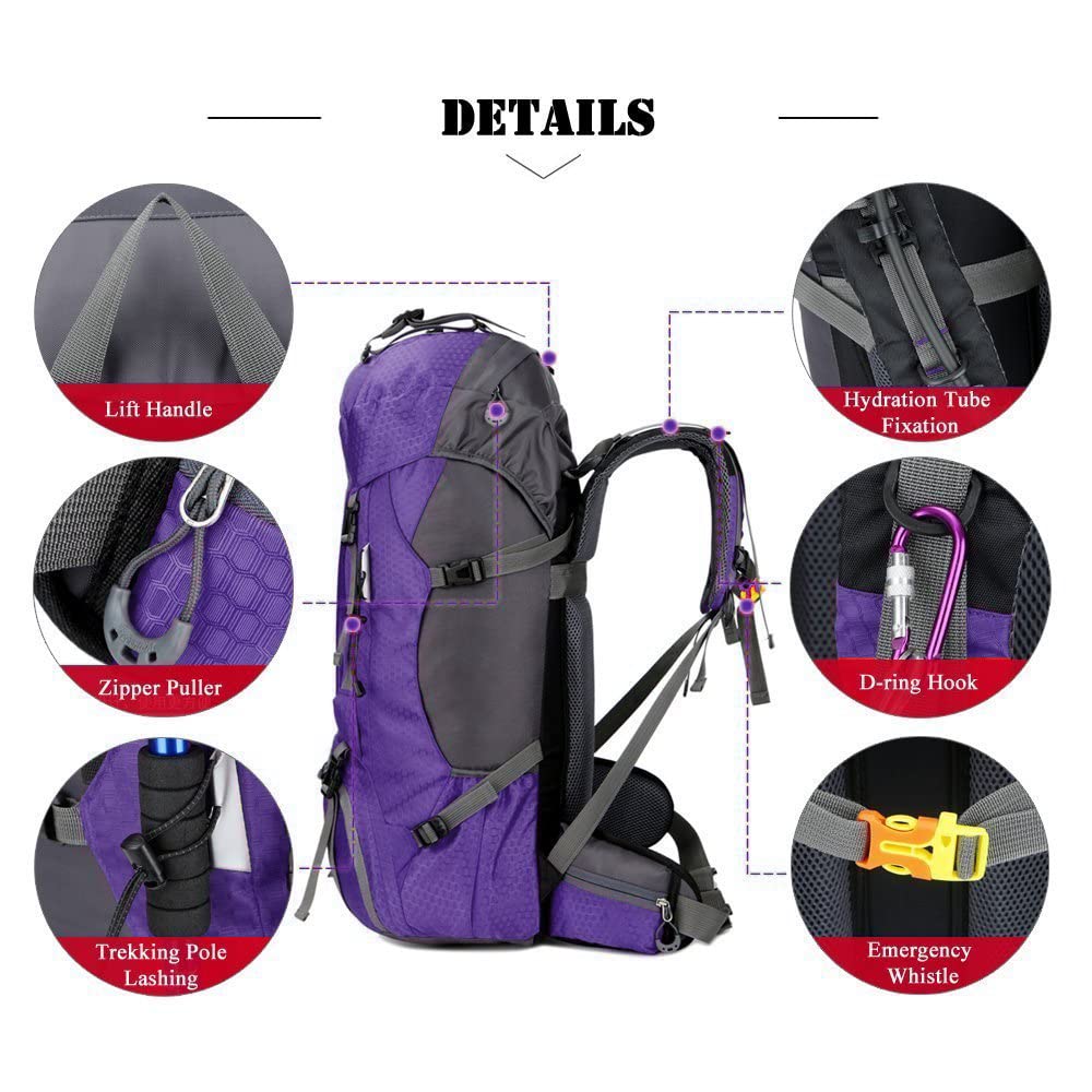 Bseash 60L Waterproof Hiking Camping Backpack with Rain Cover, Large Outdoor Sport Travel Daypack Rucksack for Climbing