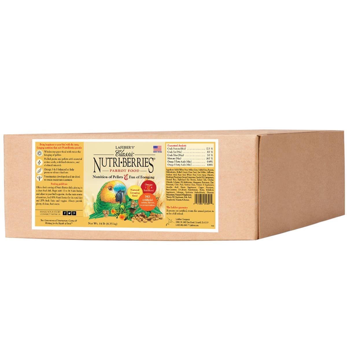 LAFEBER'S Classic Nutri-Berries Pet Bird Food, Made with Non-GMO and Human-Grade Ingredients, for Parrots, 3.25 lb