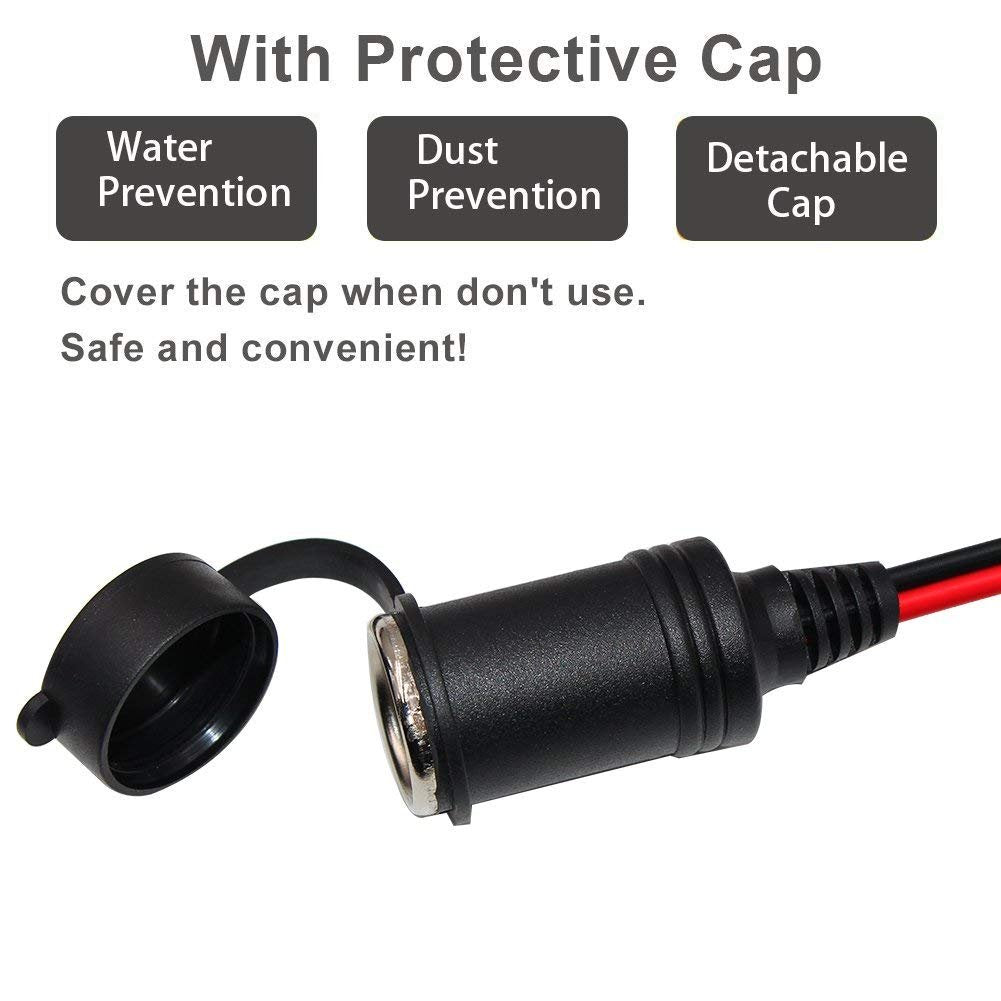 12V Cigarette Lighter Extension Cord 12FT -Car Charger Cigar Lighter Male Plug to Female Socket 16AWG Heavy Duty Extension Cable with LED Lights Extender for Air Compressor Pump and Tire Inflator 15A